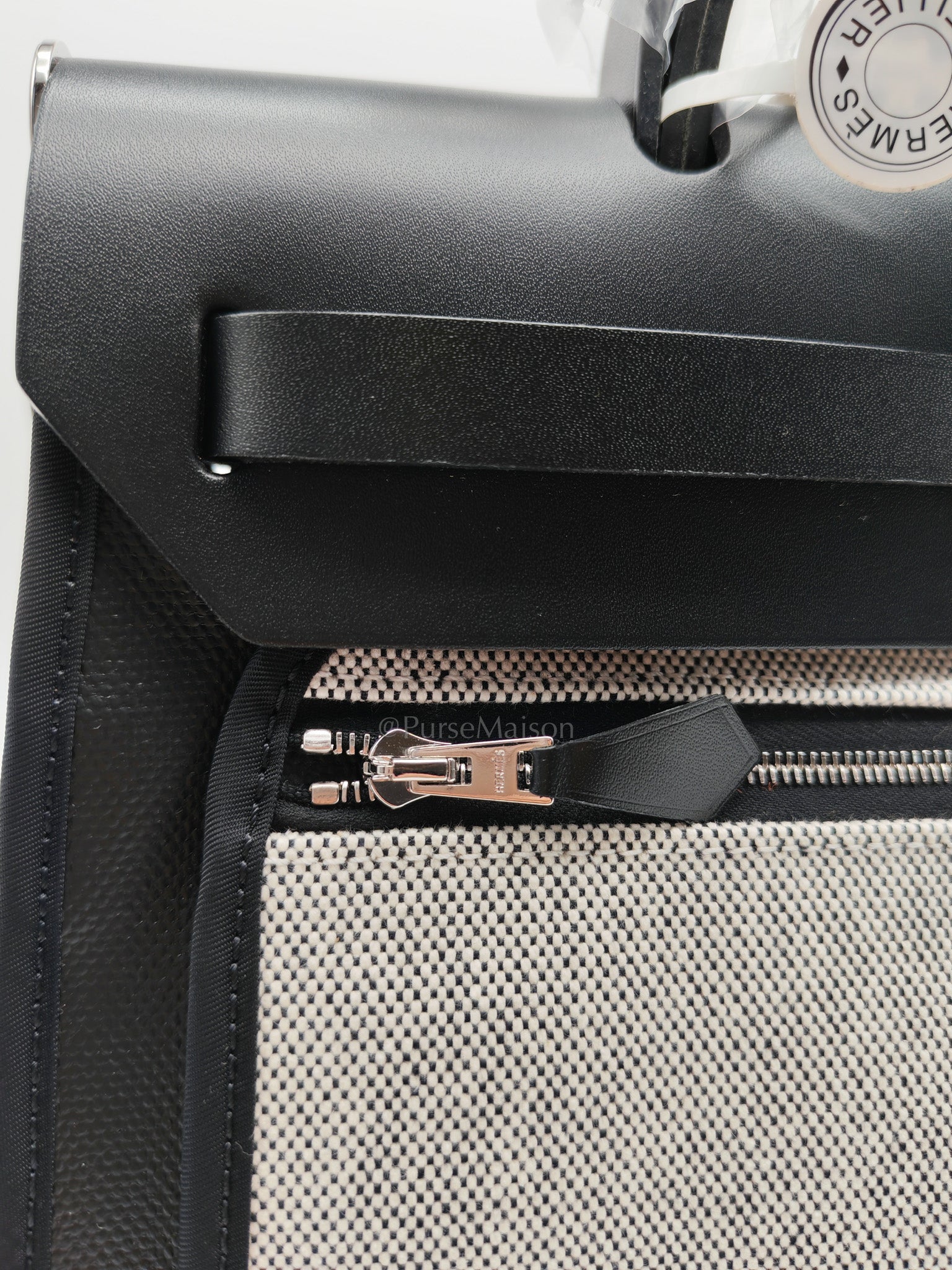 Herbag Zip 31 in Noir/Black Ecru Toile H Berline Vache Hunter Palladium Hardware Stamp K(2025) | Purse Maison Luxury Bags Shop