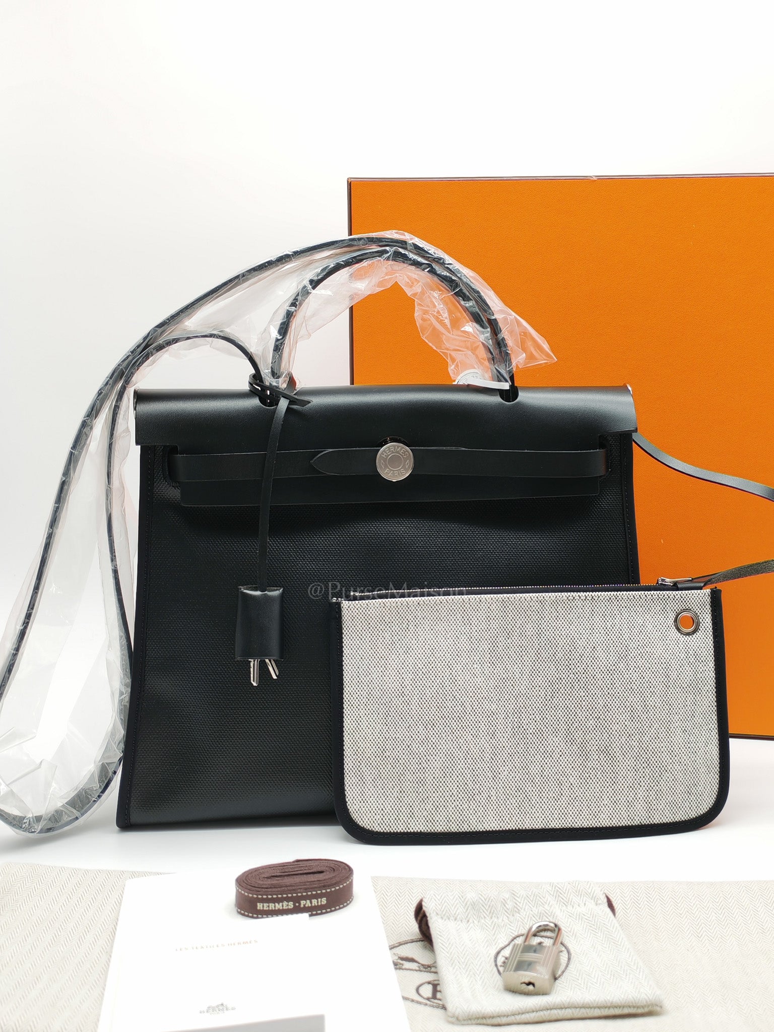 Herbag Zip 31 in Noir/Black Ecru Toile H Berline Vache Hunter Palladium Hardware Stamp K(2025) | Purse Maison Luxury Bags Shop