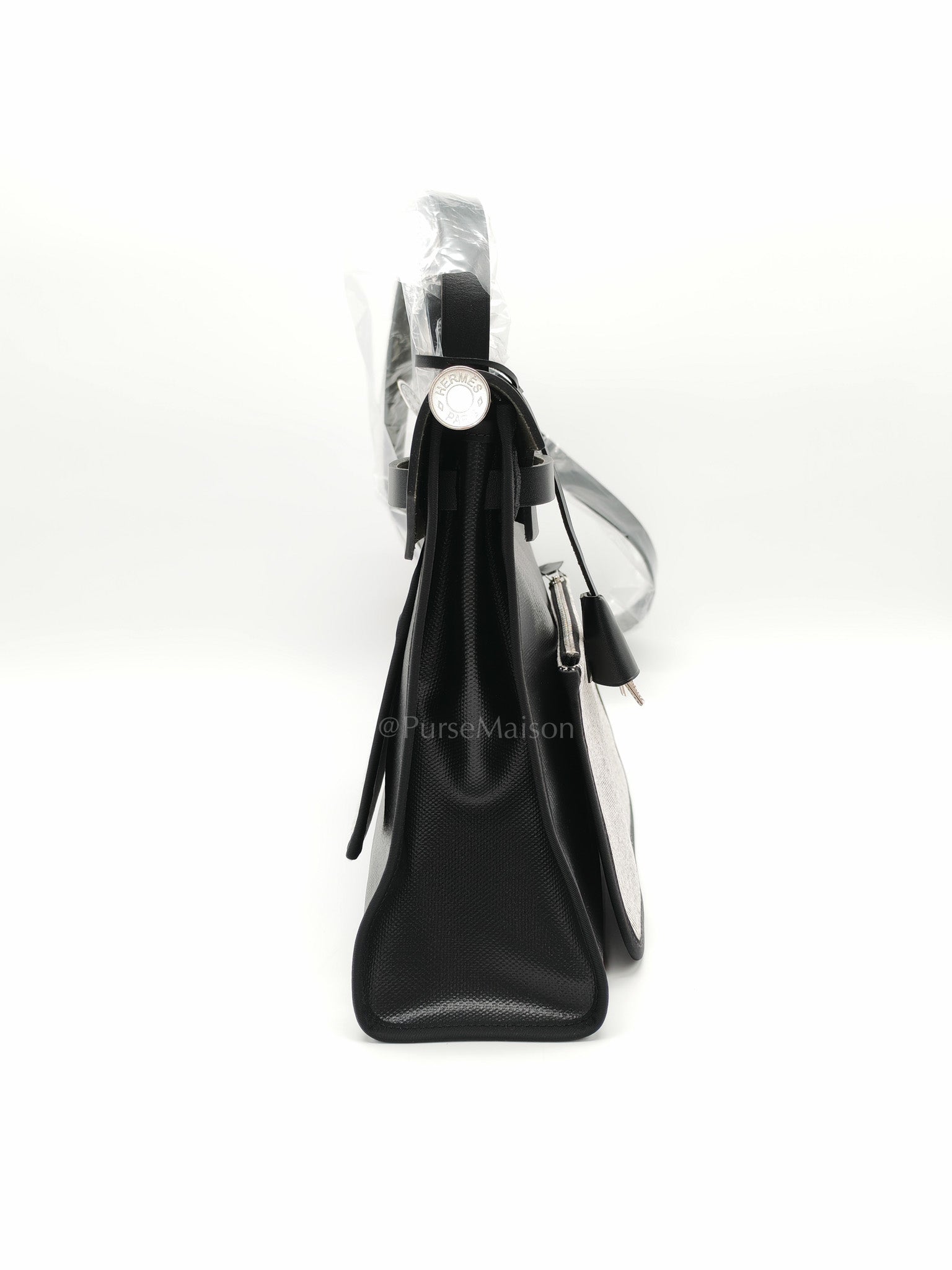 Herbag Zip 31 in Noir/Black Ecru Toile H Berline Vache Hunter Palladium Hardware Stamp K(2025) | Purse Maison Luxury Bags Shop