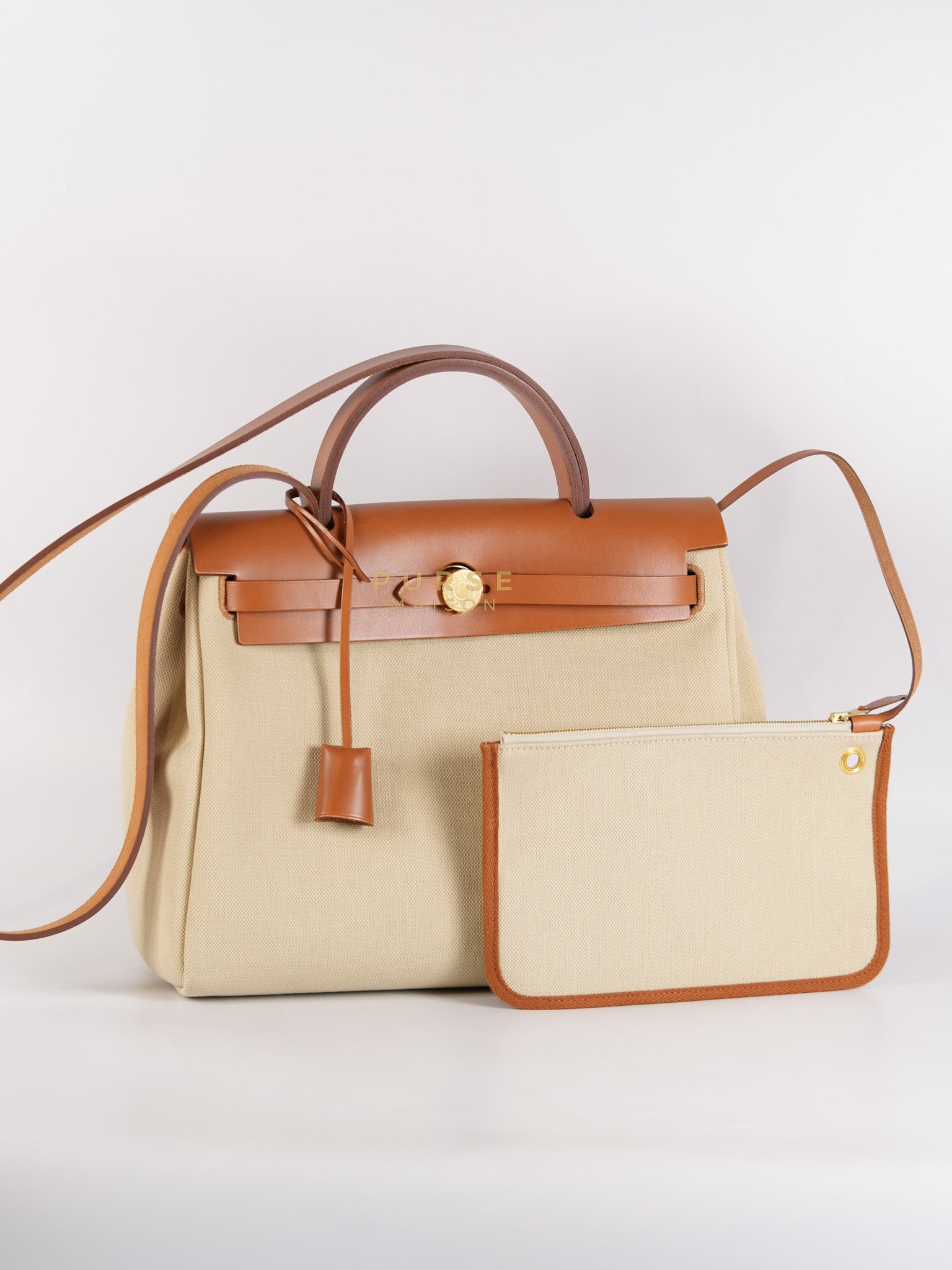 Herbag Zip 31 in Toile militaries/Vache Hunter Beton/Fauve & Gold Hardware Stamp U (2022) | Purse Maison Luxury Bags Shop
