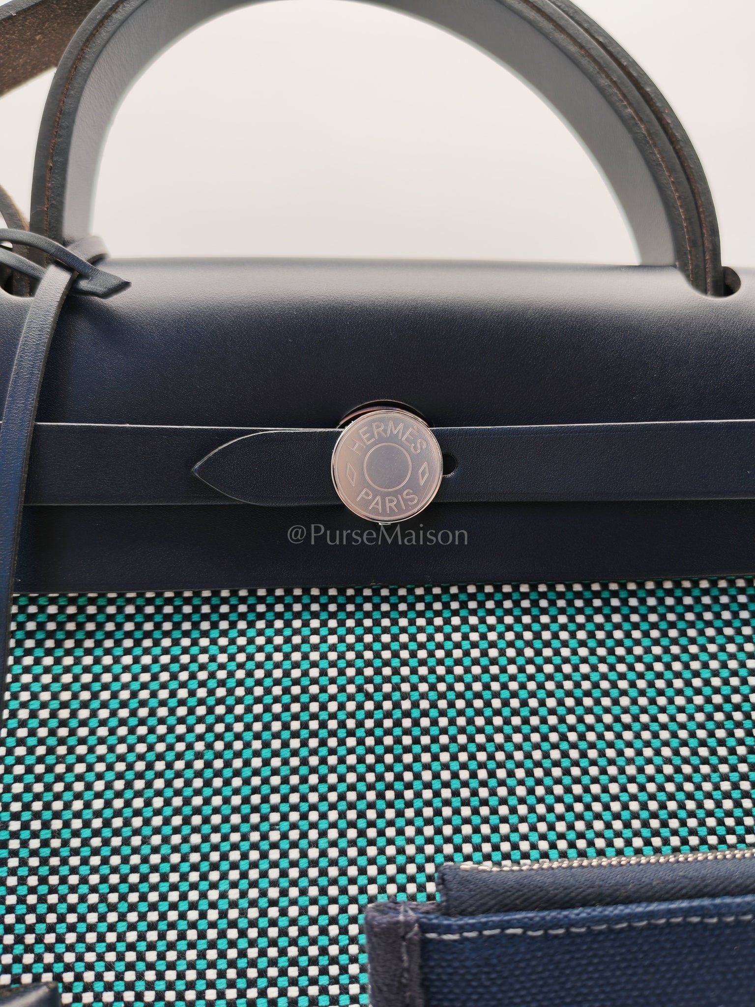 Herbag Zip 31 Quadrille Blue Sapphire/Menthe Criss Viking Canvas in Palladium Hardware Stamp Z (2021) | Purse Maison Luxury Bags Shop