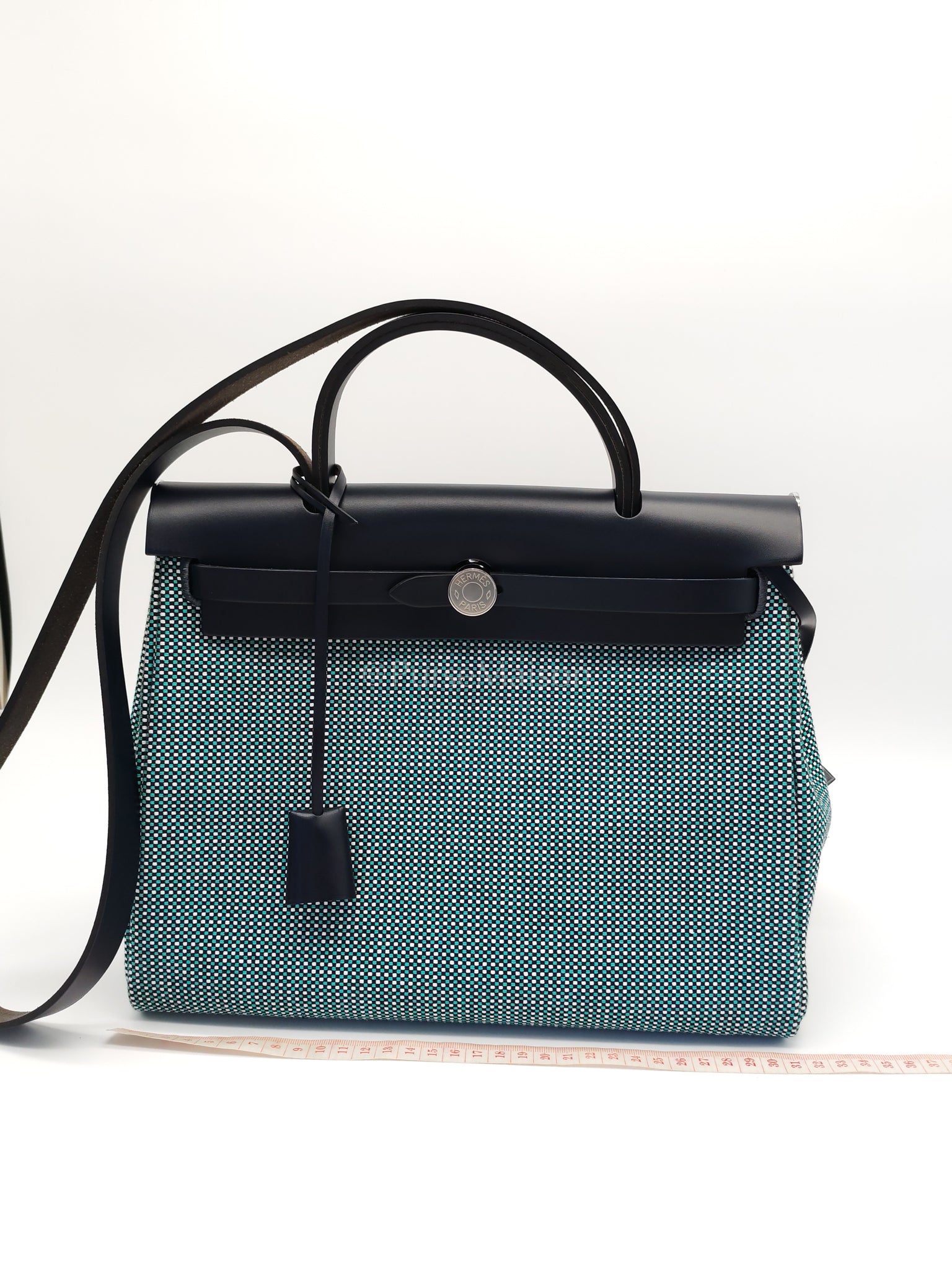 Herbag Zip 31 Quadrille Blue Sapphire/Menthe Criss Viking Canvas in Palladium Hardware Stamp Z (2021) | Purse Maison Luxury Bags Shop