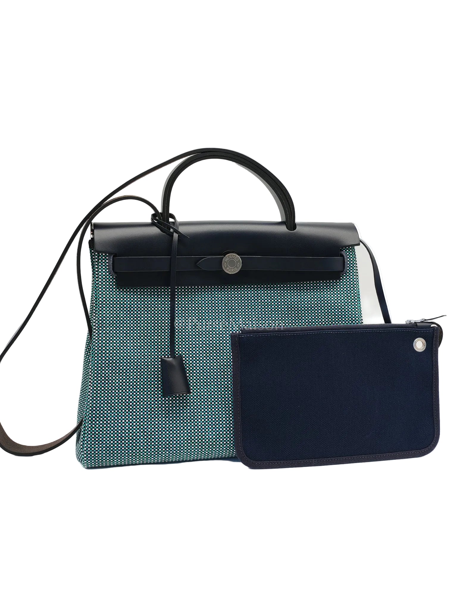 Herbag Zip 31 Quadrille Blue Sapphire/Menthe Criss Viking Canvas in Palladium Hardware Stamp Z (2021) | Purse Maison Luxury Bags Shop