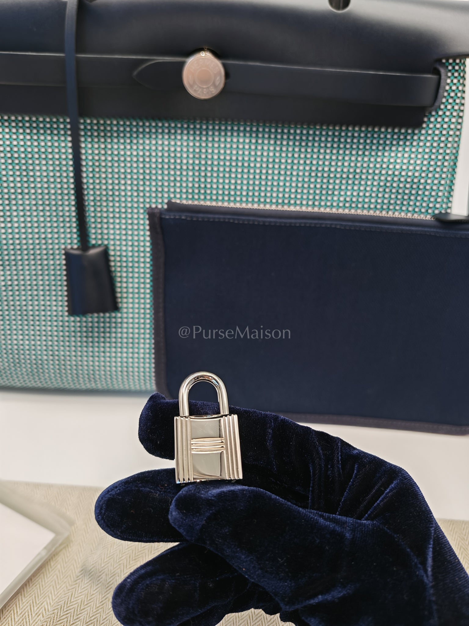 Herbag Zip 31 Quadrille Blue Sapphire/Menthe Criss Viking Canvas in Palladium Hardware Stamp Z (2021) | Purse Maison Luxury Bags Shop