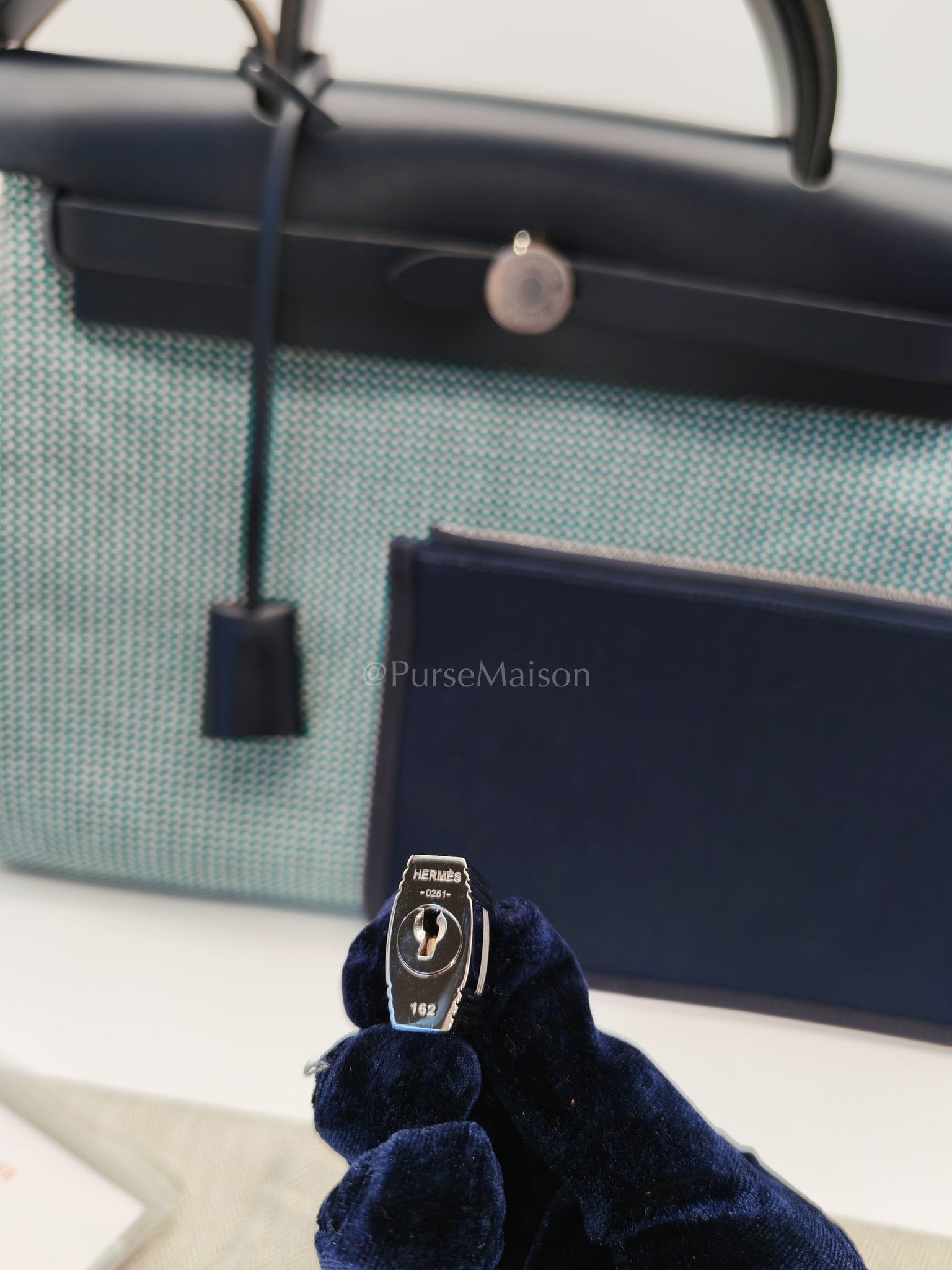Herbag Zip 31 Quadrille Blue Sapphire/Menthe Criss Viking Canvas in Palladium Hardware Stamp Z (2021) | Purse Maison Luxury Bags Shop