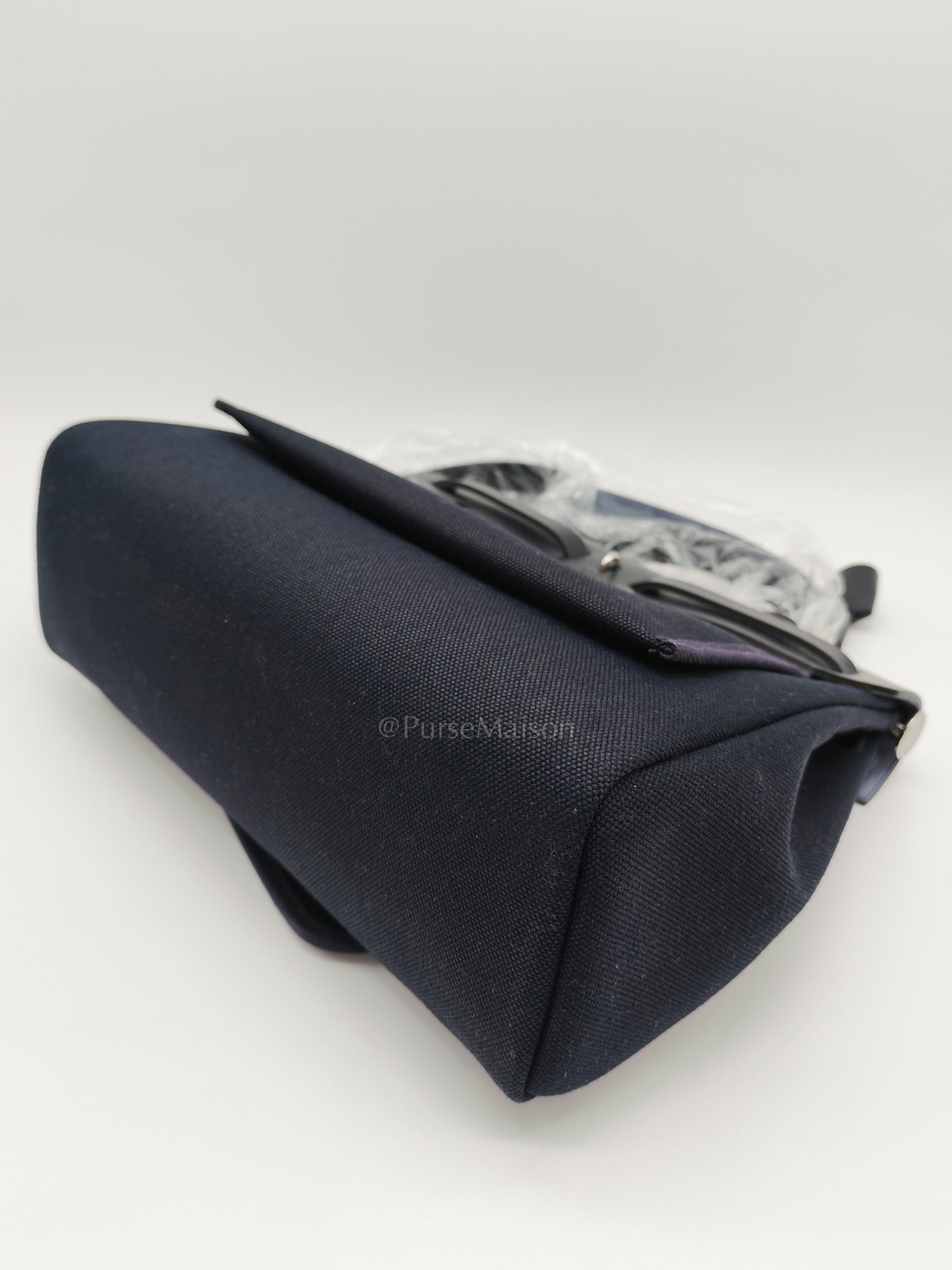 Herbag Zip 31 Toile Militaire/Vache Hunter Blue Indigo in Palladium Hardware Stamp G(2026) | Purse Maison Luxury Bags Shop