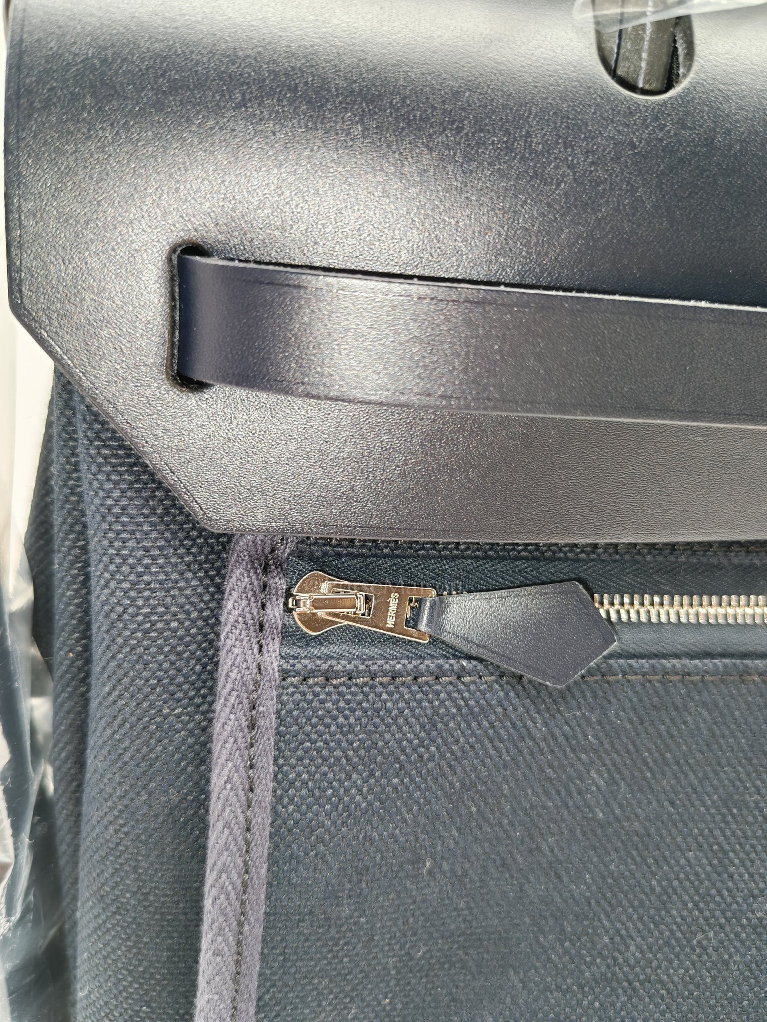 Herbag Zip 31 Toile Militaire/Vache Hunter Blue Indigo in Palladium Hardware Stamp G(2026) | Purse Maison Luxury Bags Shop
