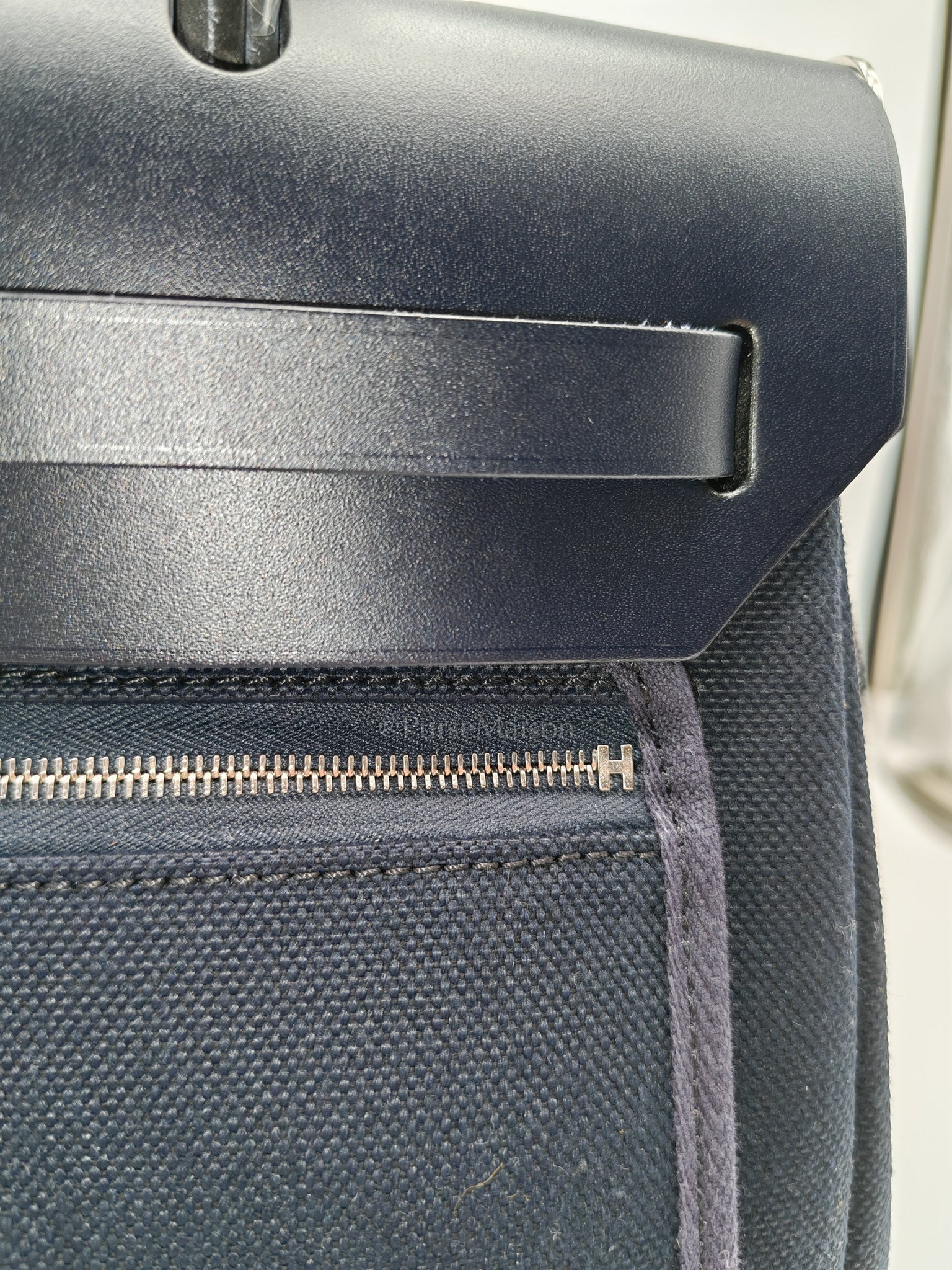Herbag Zip 31 Toile Militaire/Vache Hunter Blue Indigo in Palladium Hardware Stamp G(2026) | Purse Maison Luxury Bags Shop