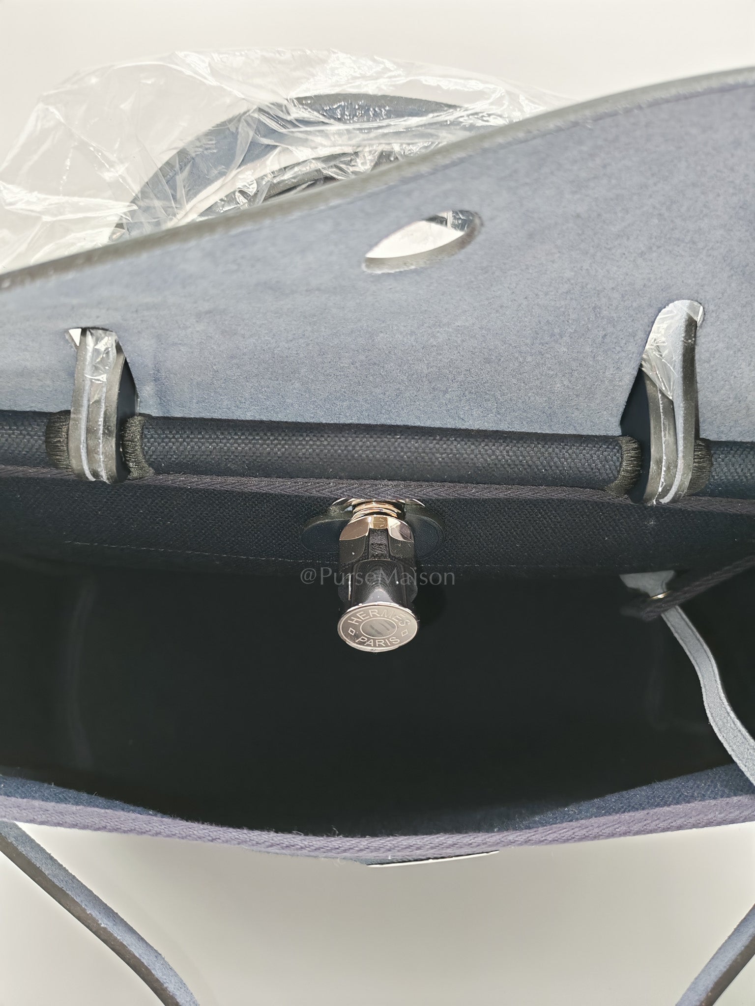 Herbag Zip 31 Toile Militaire/Vache Hunter Blue Indigo in Palladium Hardware Stamp G(2026) | Purse Maison Luxury Bags Shop