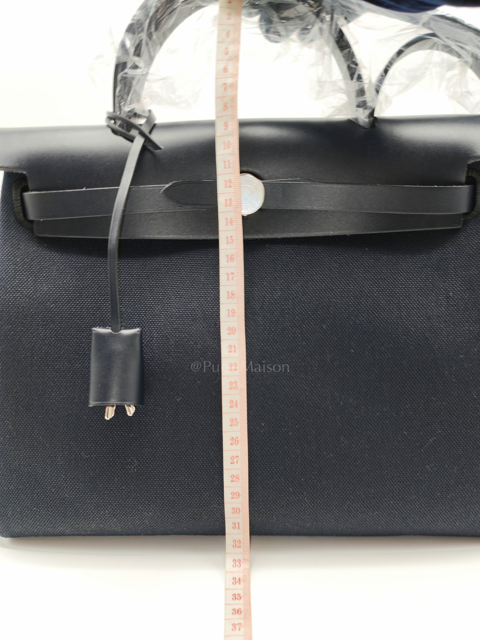Herbag Zip 31 Toile Militaire/Vache Hunter Blue Indigo in Palladium Hardware Stamp G(2026) | Purse Maison Luxury Bags Shop