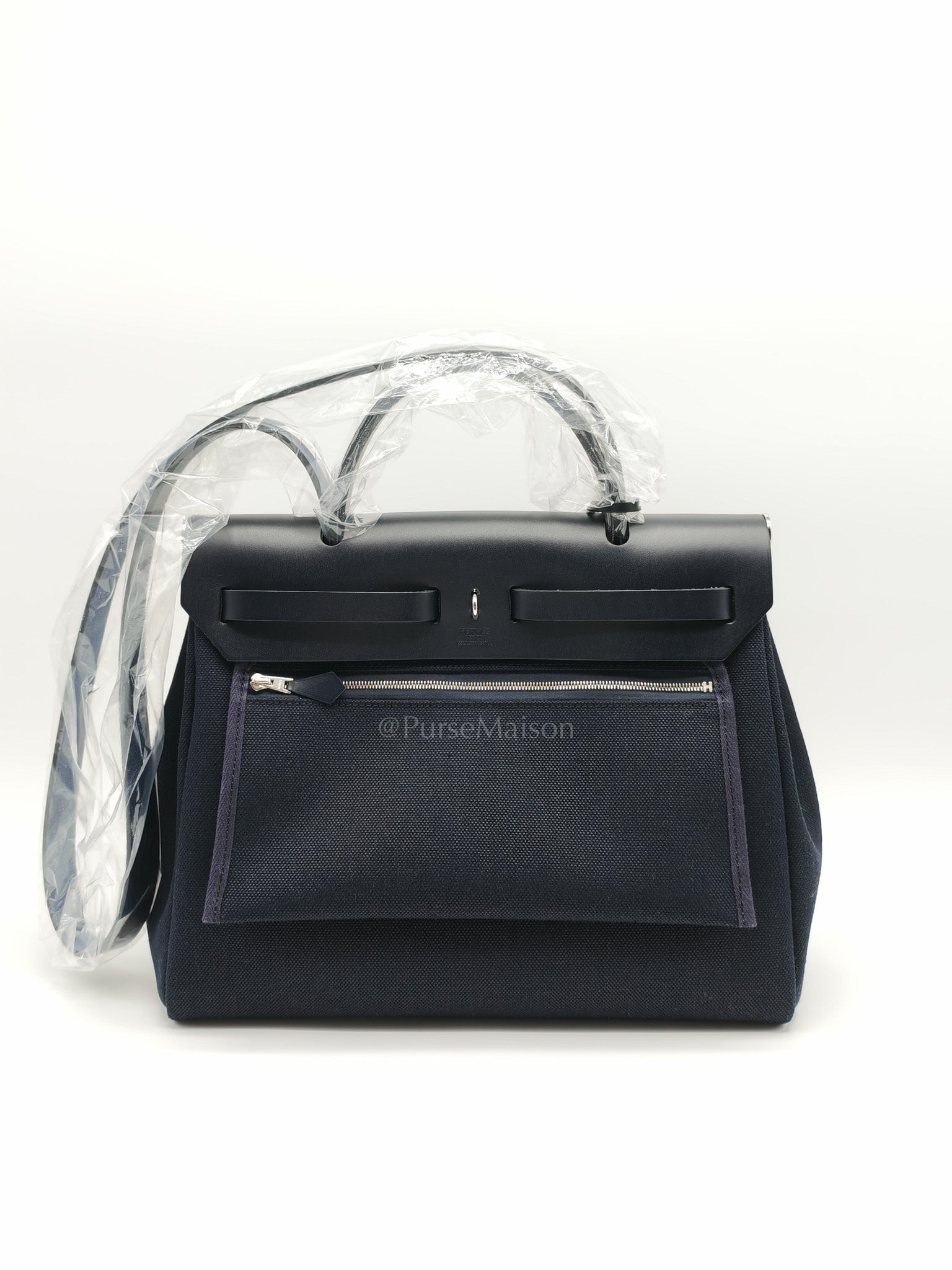 Herbag Zip 31 Toile Militaire/Vache Hunter Blue Indigo in Palladium Hardware Stamp G(2026) | Purse Maison Luxury Bags Shop