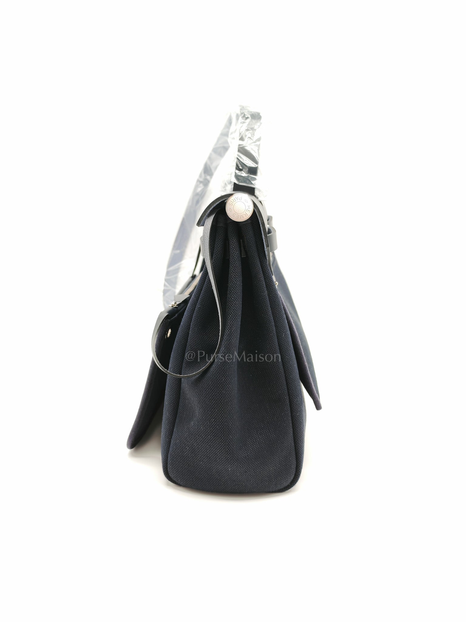Herbag Zip 31 Toile Militaire/Vache Hunter Blue Indigo in Palladium Hardware Stamp G(2026) | Purse Maison Luxury Bags Shop