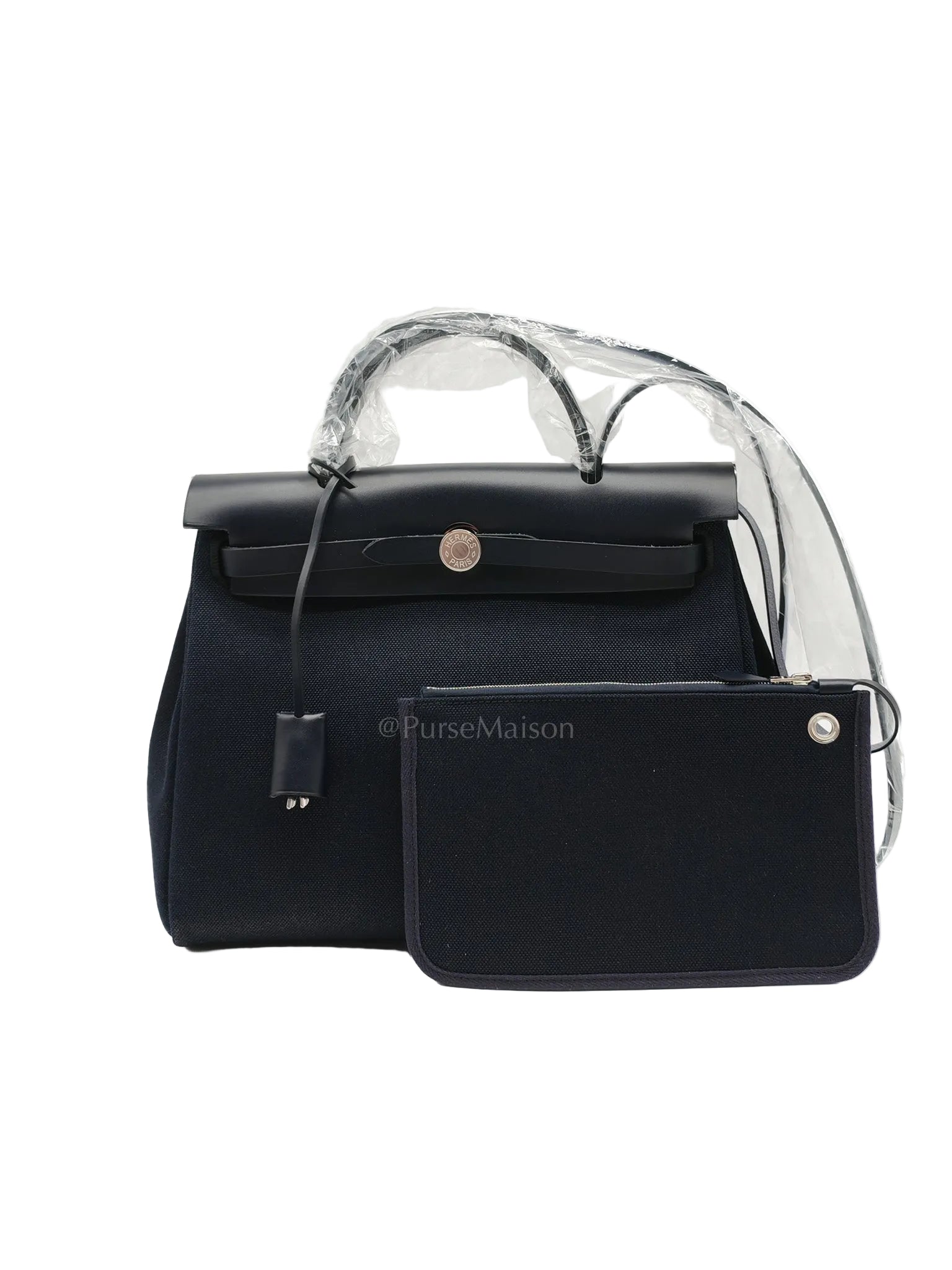 Herbag Zip 31 Toile Militaire/Vache Hunter Blue Indigo in Palladium Hardware Stamp G(2026) | Purse Maison Luxury Bags Shop