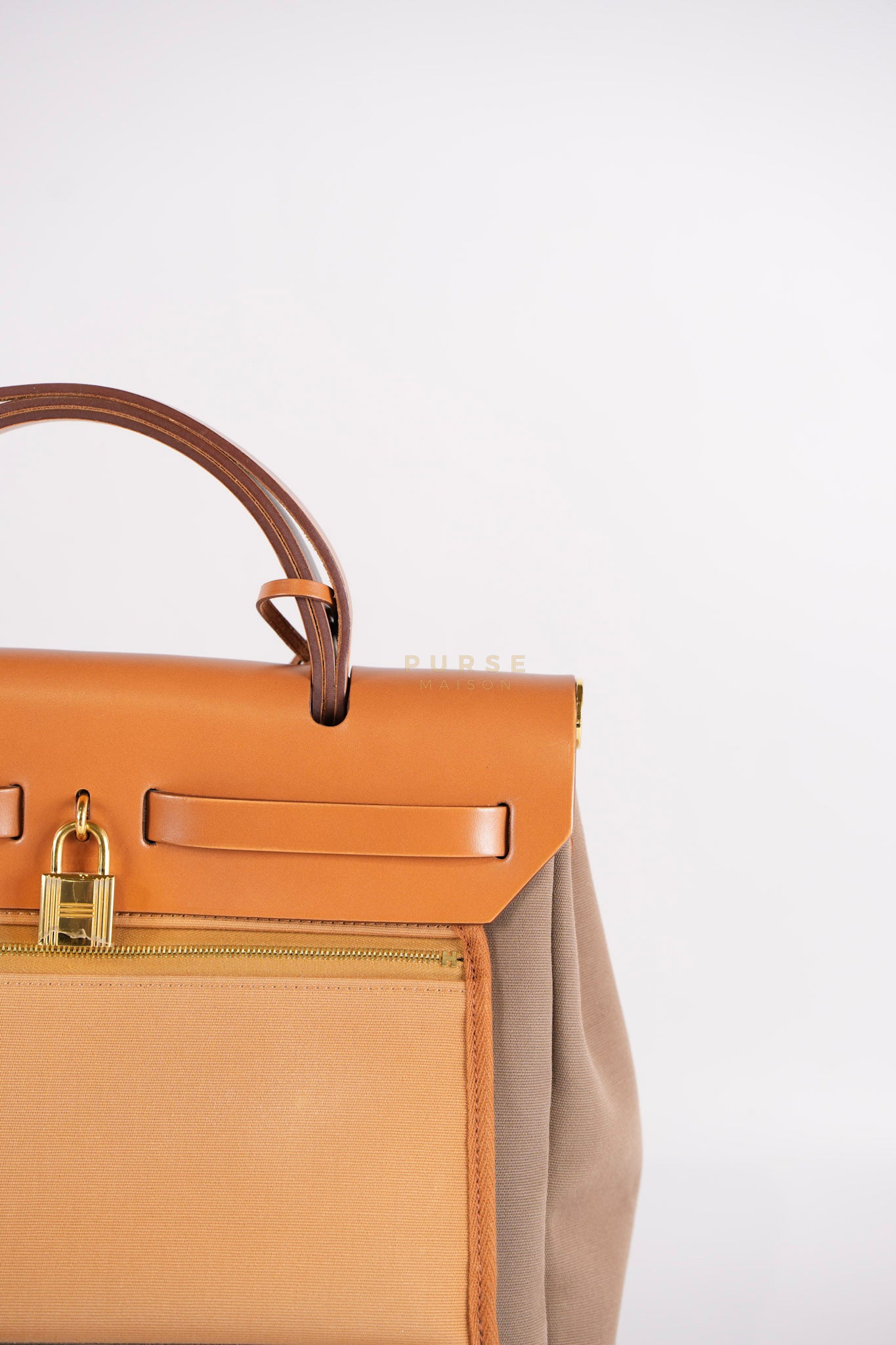 Herbag Zip 31 Vache Hunter Toile in Etoupe ang Gold Hardware Stamp U (2022) | Purse Maison Luxury Bags Shop