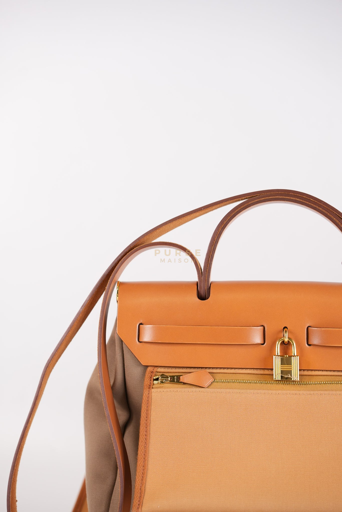 Herbag Zip 31 Vache Hunter Toile in Etoupe ang Gold Hardware Stamp U (2022) | Purse Maison Luxury Bags Shop