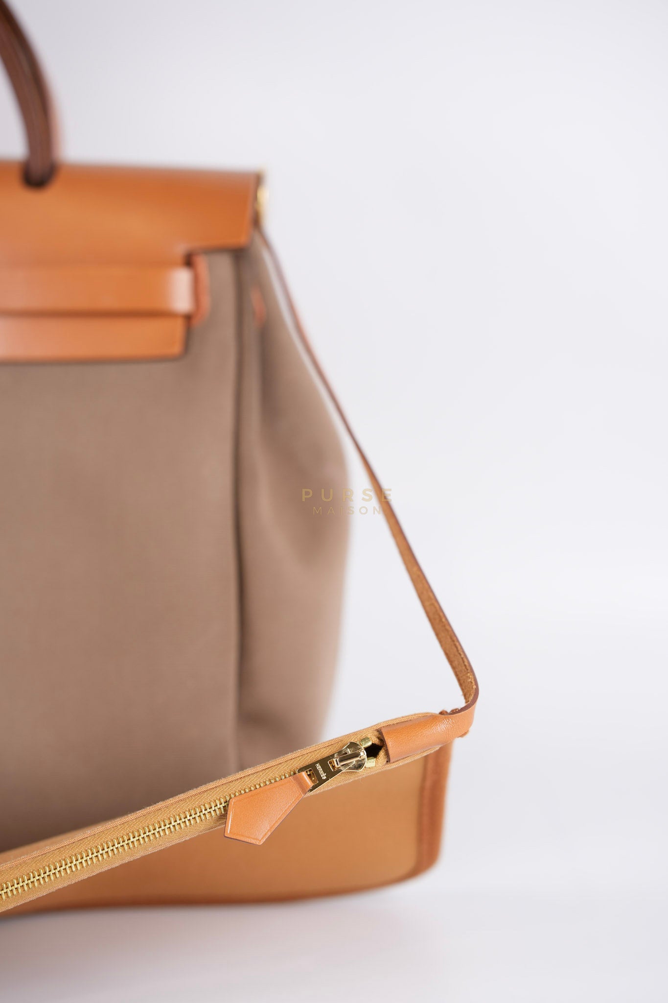 Herbag Zip 31 Vache Hunter Toile in Etoupe ang Gold Hardware Stamp U (2022) | Purse Maison Luxury Bags Shop