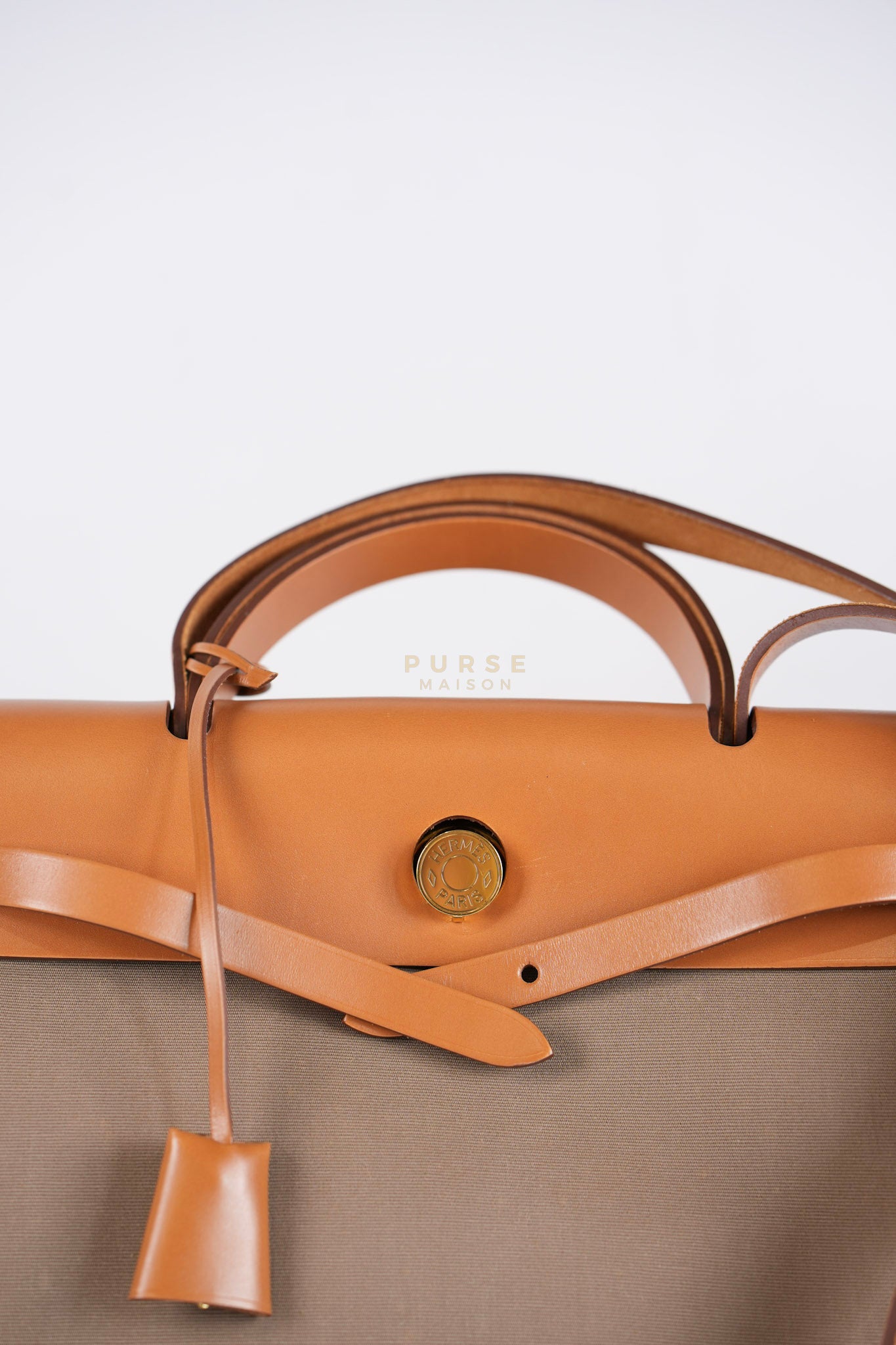 Herbag Zip 31 Vache Hunter Toile in Etoupe ang Gold Hardware Stamp U (2022) | Purse Maison Luxury Bags Shop