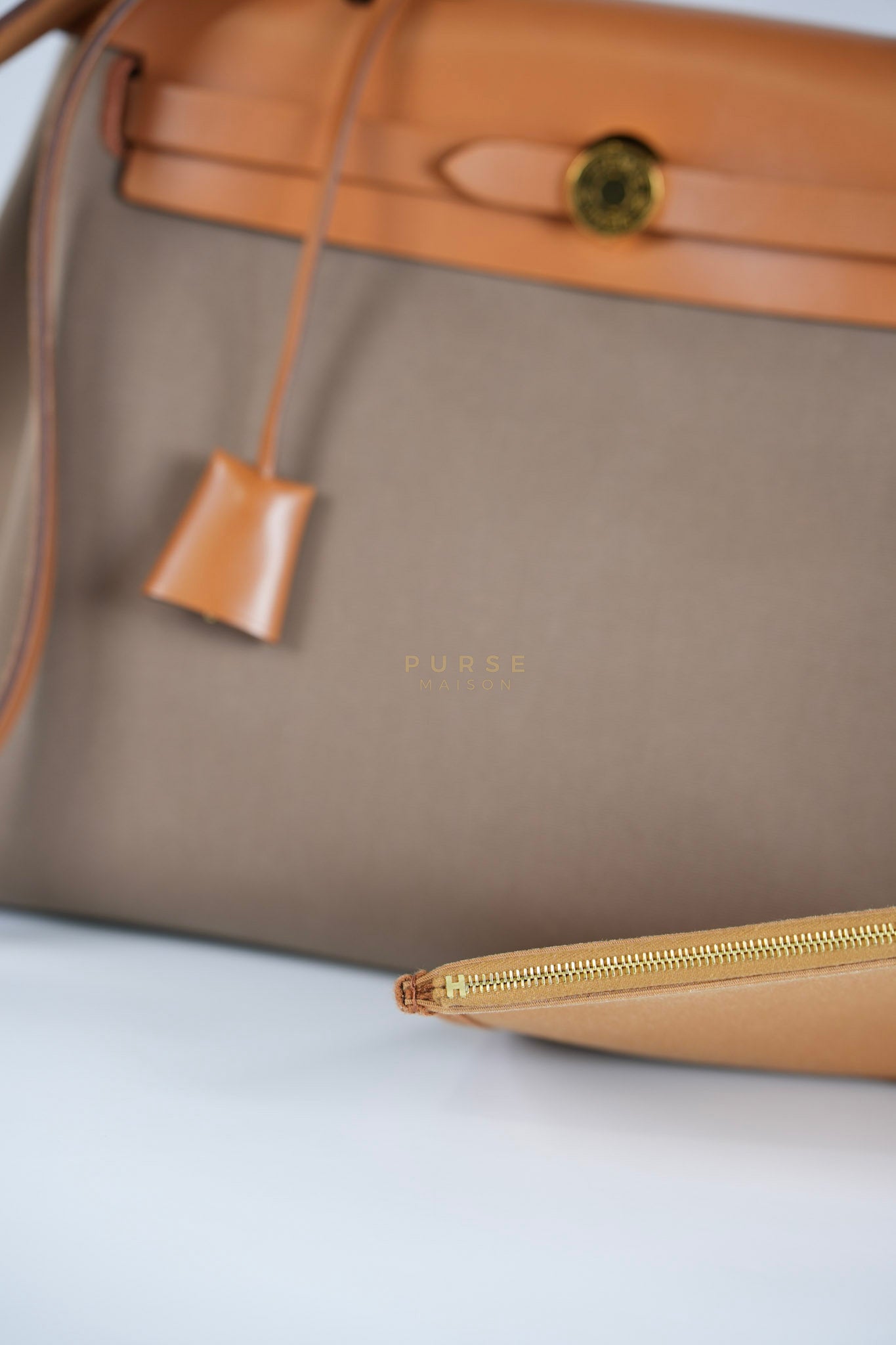 Herbag Zip 31 Vache Hunter Toile in Etoupe ang Gold Hardware Stamp U (2022) | Purse Maison Luxury Bags Shop