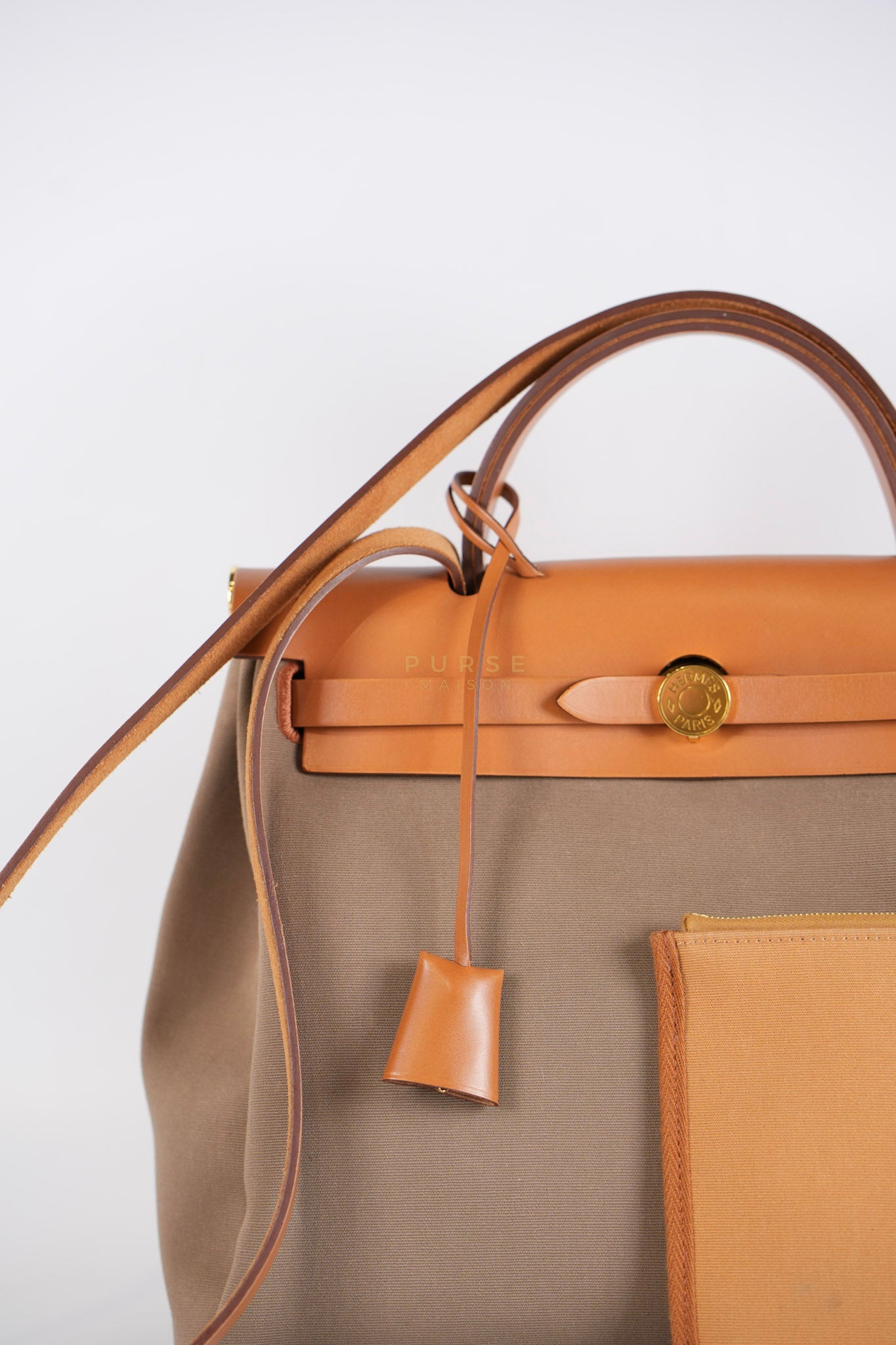 Herbag Zip 31 Vache Hunter Toile in Etoupe ang Gold Hardware Stamp U (2022) | Purse Maison Luxury Bags Shop