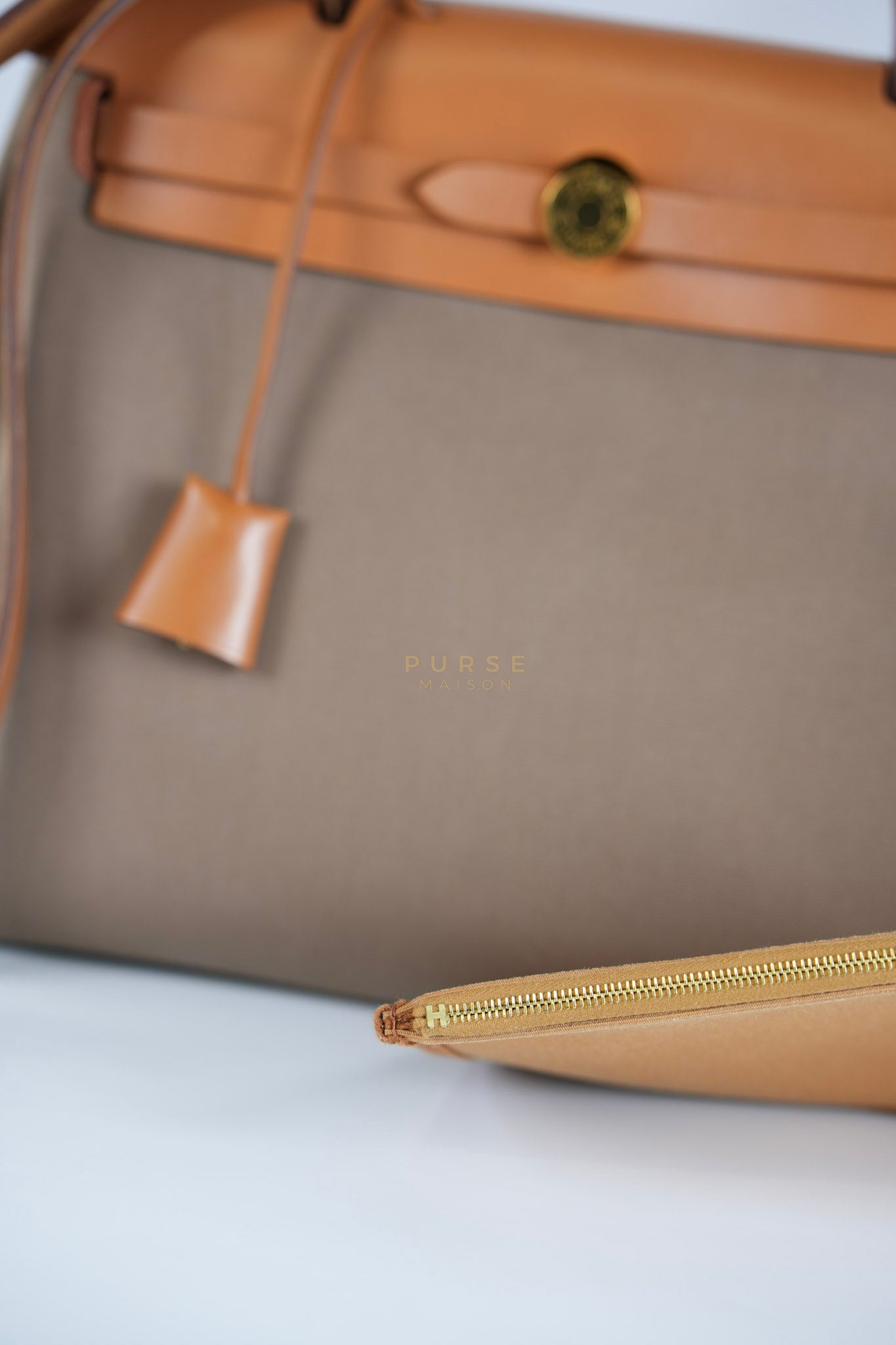 Herbag Zip 31 Vache Hunter Toile in Etoupe ang Gold Hardware Stamp U (2022) | Purse Maison Luxury Bags Shop