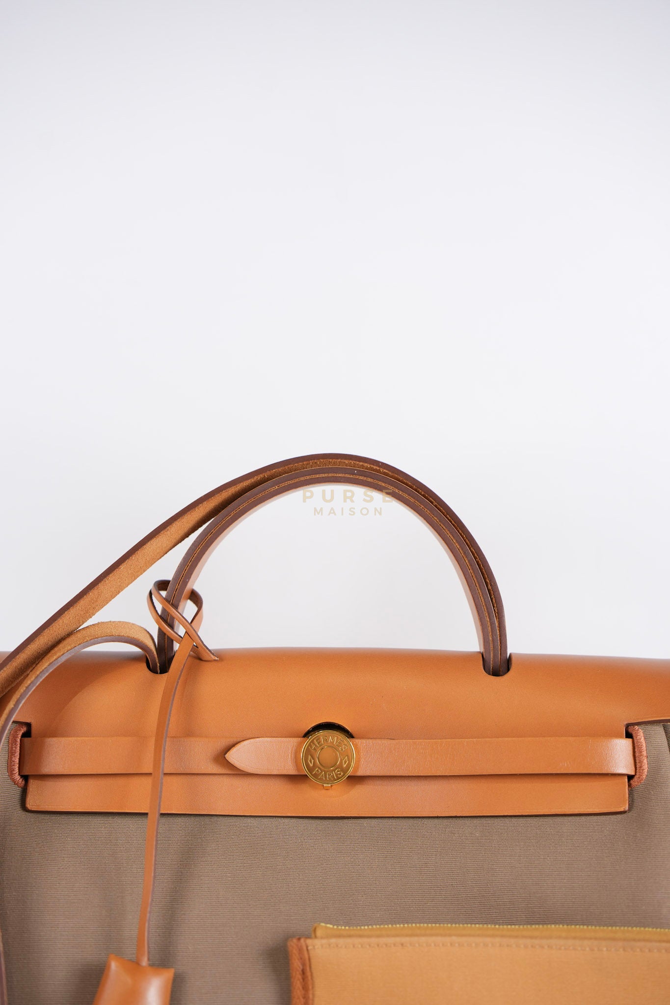 Herbag Zip 31 Vache Hunter Toile in Etoupe ang Gold Hardware Stamp U (2022) | Purse Maison Luxury Bags Shop