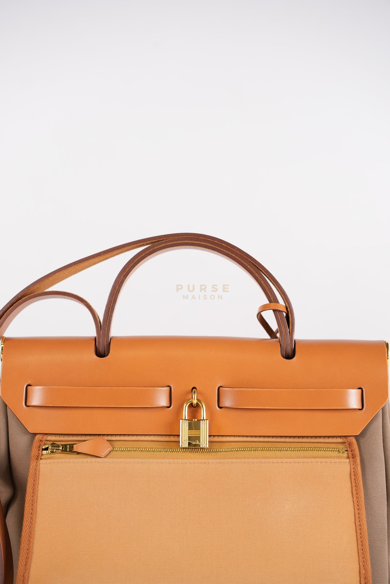 Herbag Zip 31 Vache Hunter Toile in Etoupe ang Gold Hardware Stamp U (2022) | Purse Maison Luxury Bags Shop