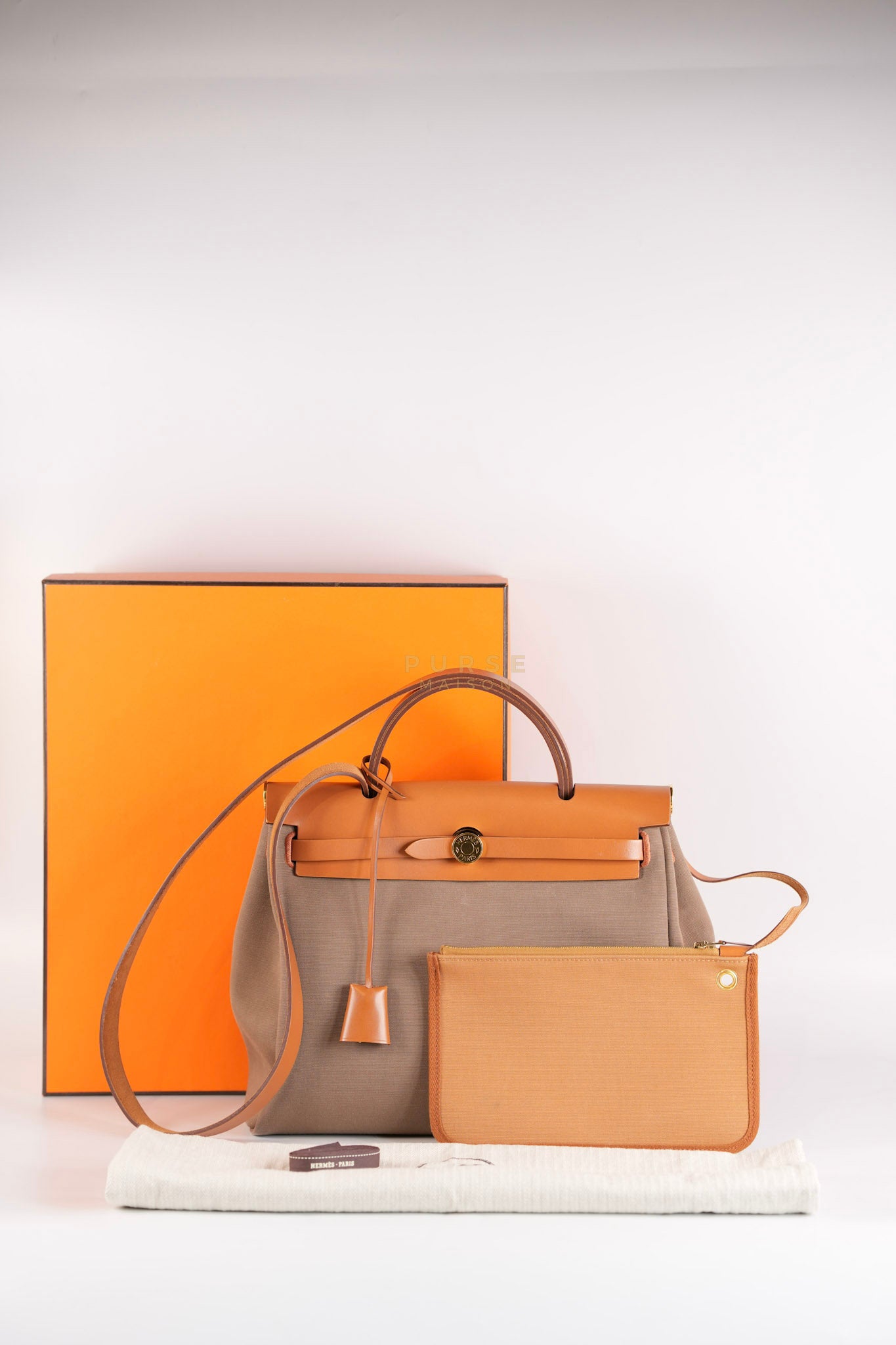 Herbag Zip 31 Vache Hunter Toile in Etoupe ang Gold Hardware Stamp U (2022) | Purse Maison Luxury Bags Shop