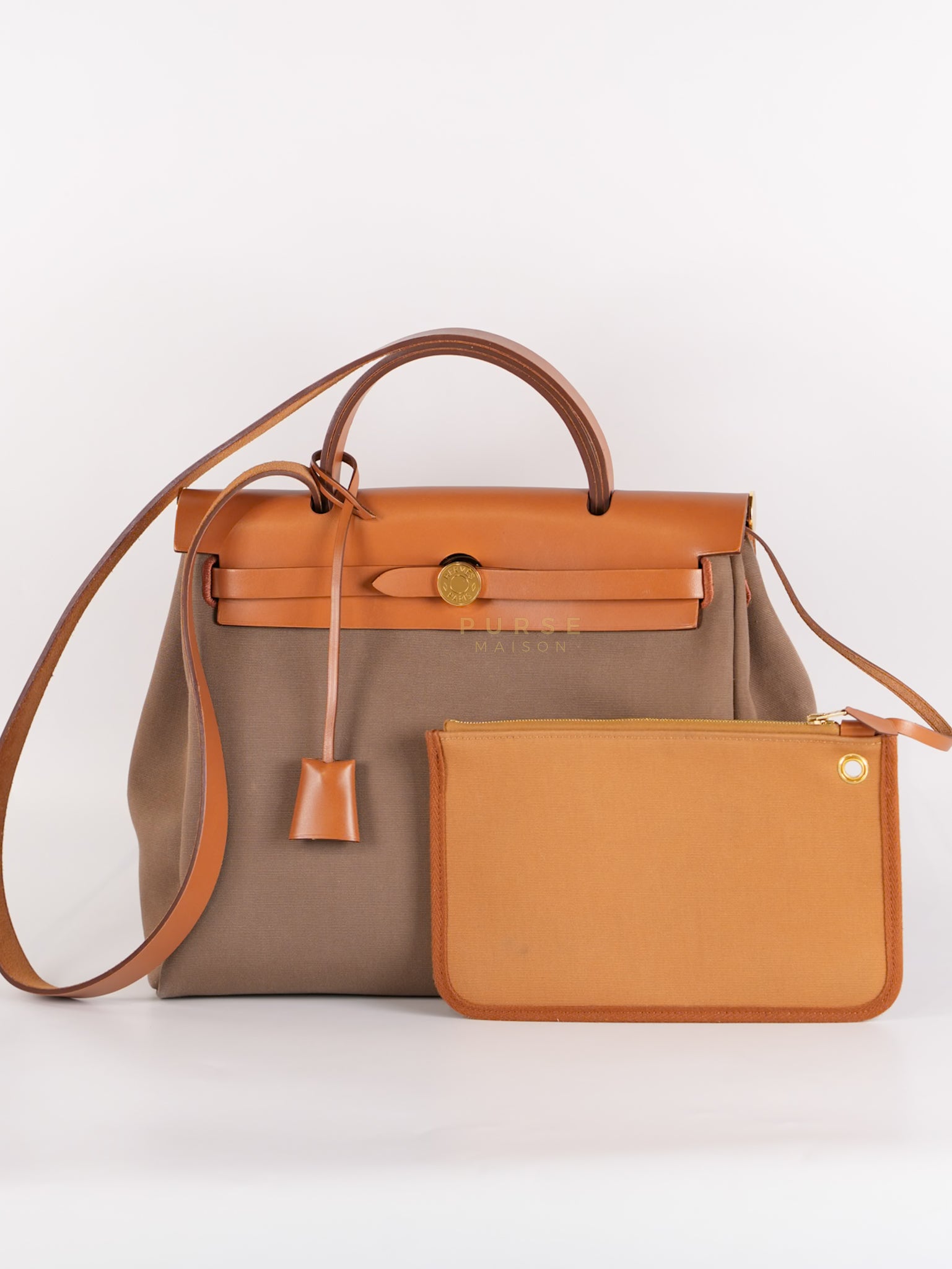 Herbag Zip 31 Vache Hunter Toile in Etoupe ang Gold Hardware Stamp U (2022) | Purse Maison Luxury Bags Shop