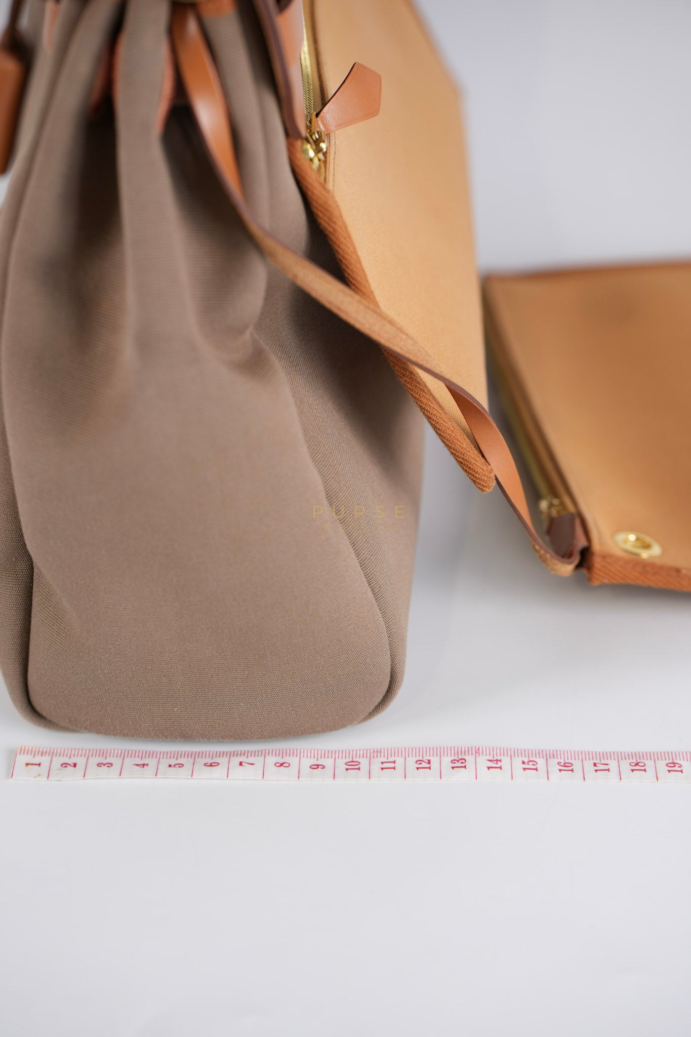Herbag Zip 31 Vache Hunter Toile in Etoupe ang Gold Hardware Stamp U (2022) | Purse Maison Luxury Bags Shop