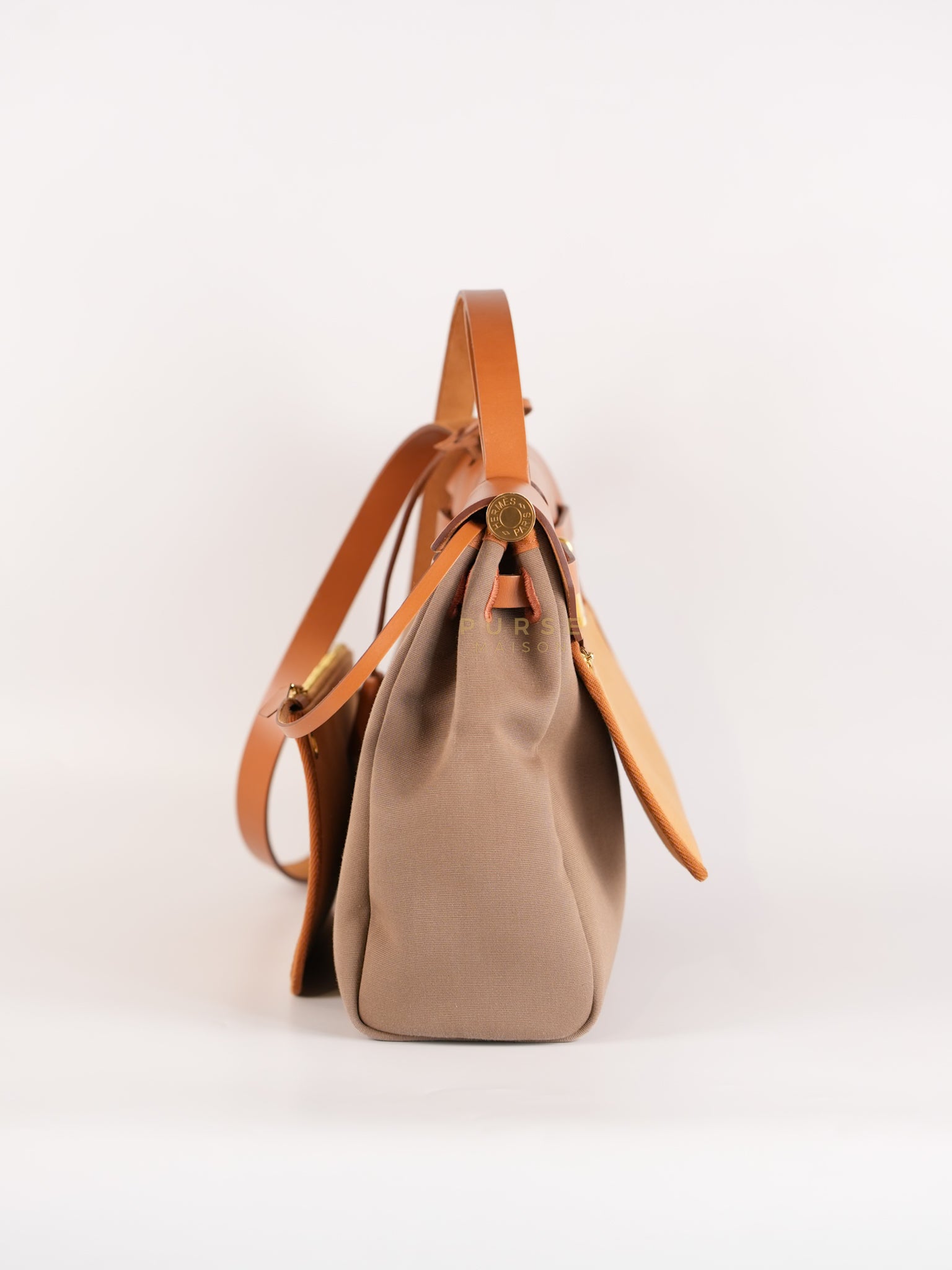 Herbag Zip 31 Vache Hunter Toile in Etoupe ang Gold Hardware Stamp U (2022) | Purse Maison Luxury Bags Shop