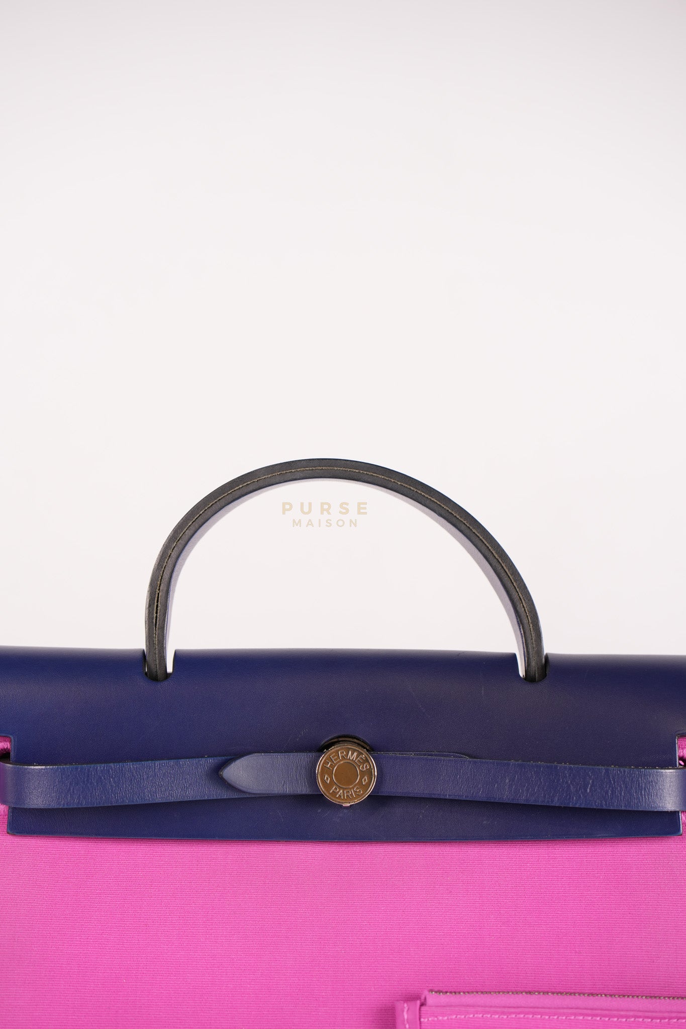 Herbag Zip 31 Vache Hunter Toile Officier Magnolia/Bleu Saphir and Palladium Hardware Stamp Y (2020) | Purse Maison Luxury Bags Shop