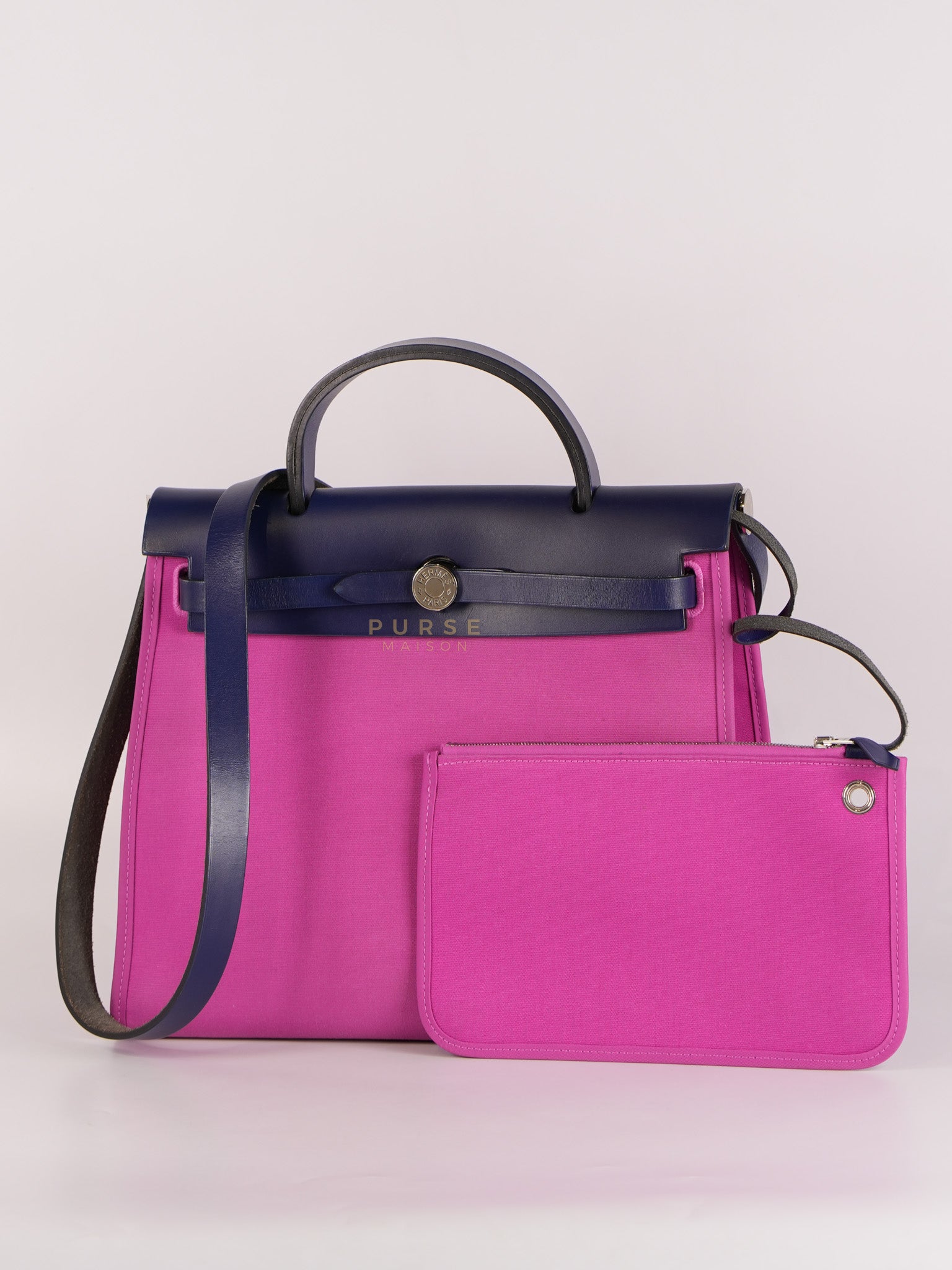 Herbag Zip 31 Vache Hunter Toile Officier Magnolia/Bleu Saphir and Palladium Hardware Stamp Y (2020) | Purse Maison Luxury Bags Shop