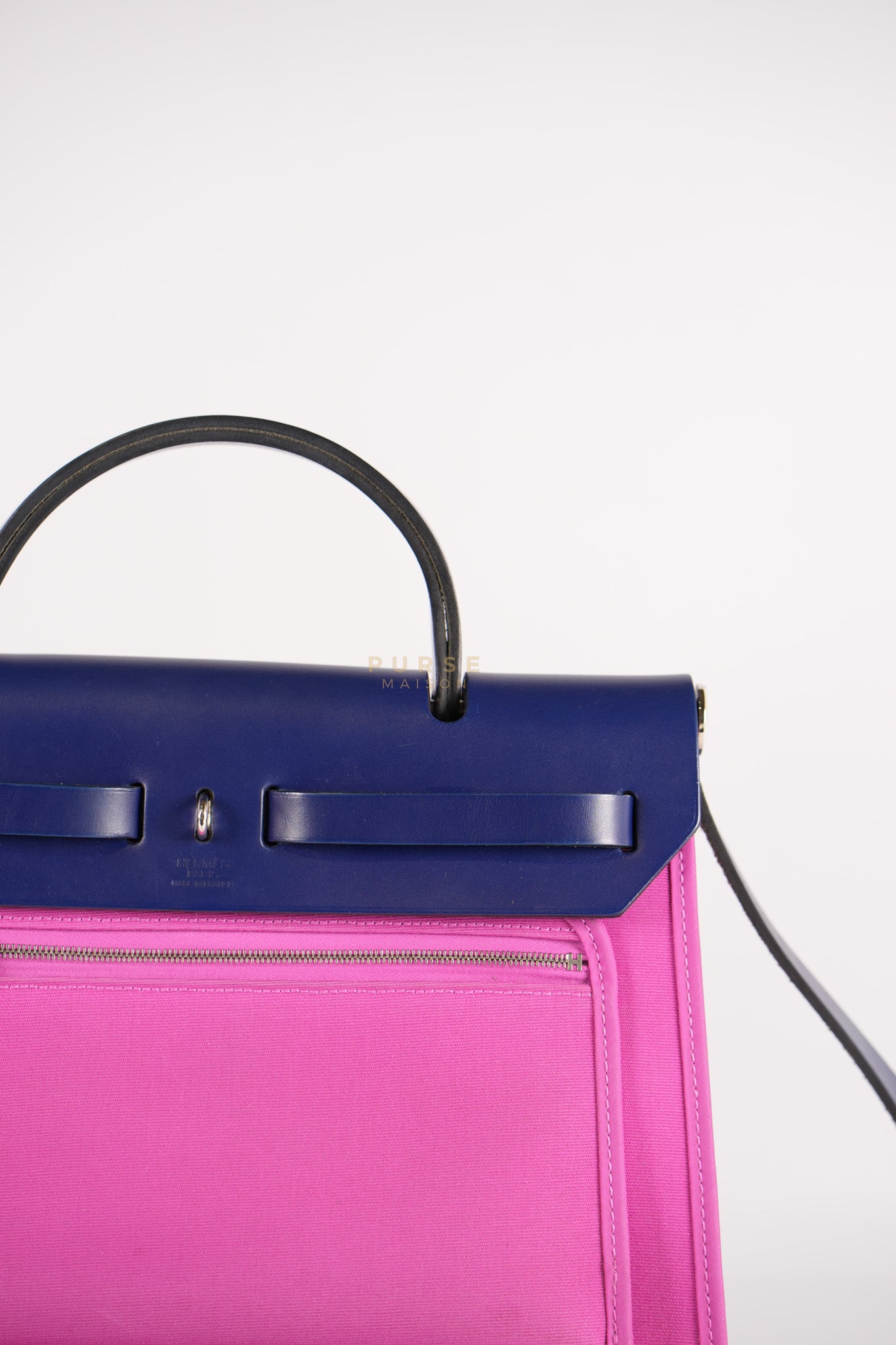 Herbag Zip 31 Vache Hunter Toile Officier Magnolia/Bleu Saphir and Palladium Hardware Stamp Y (2020) | Purse Maison Luxury Bags Shop
