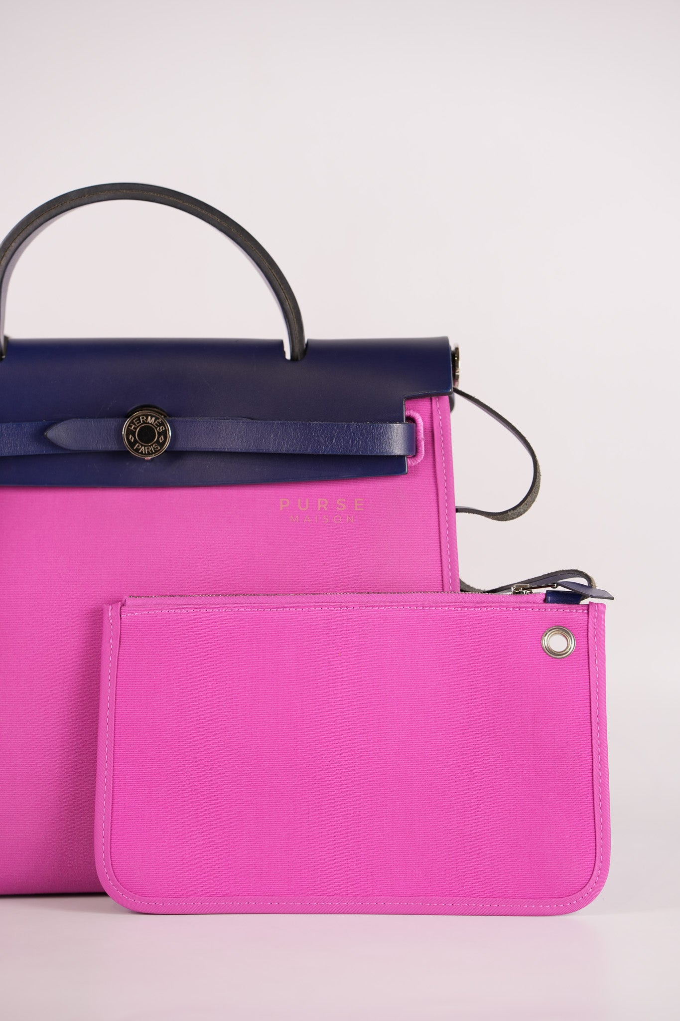 Herbag Zip 31 Vache Hunter Toile Officier Magnolia/Bleu Saphir and Palladium Hardware Stamp Y (2020) | Purse Maison Luxury Bags Shop