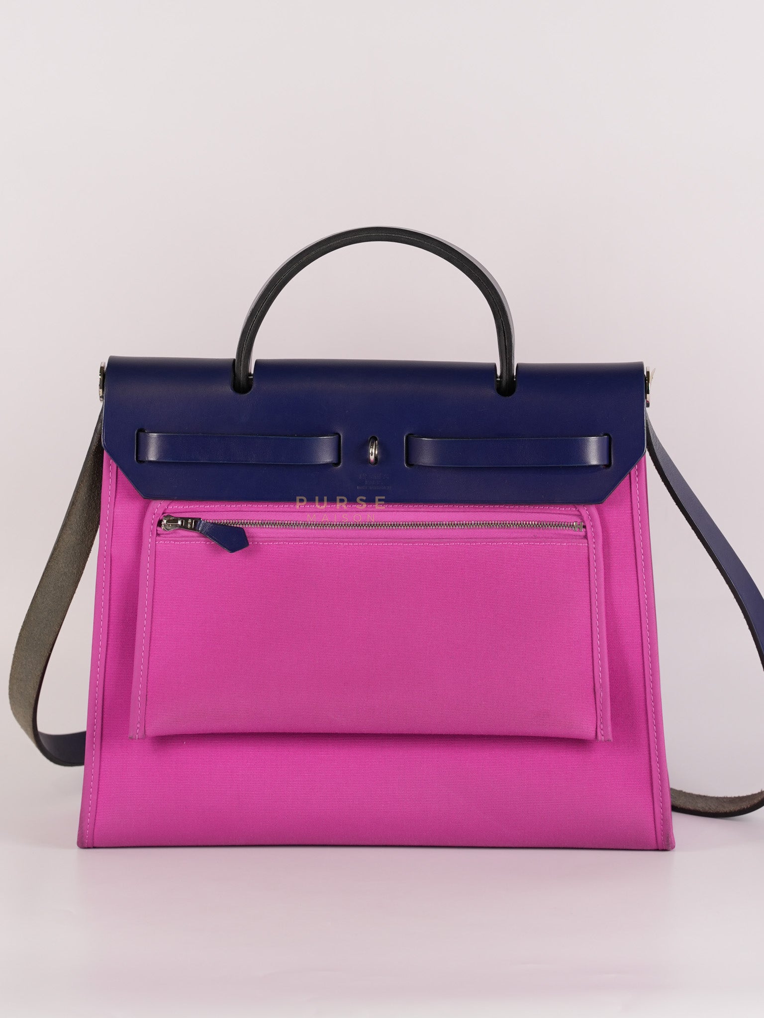 Herbag Zip 31 Vache Hunter Toile Officier Magnolia/Bleu Saphir and Palladium Hardware Stamp Y (2020) | Purse Maison Luxury Bags Shop