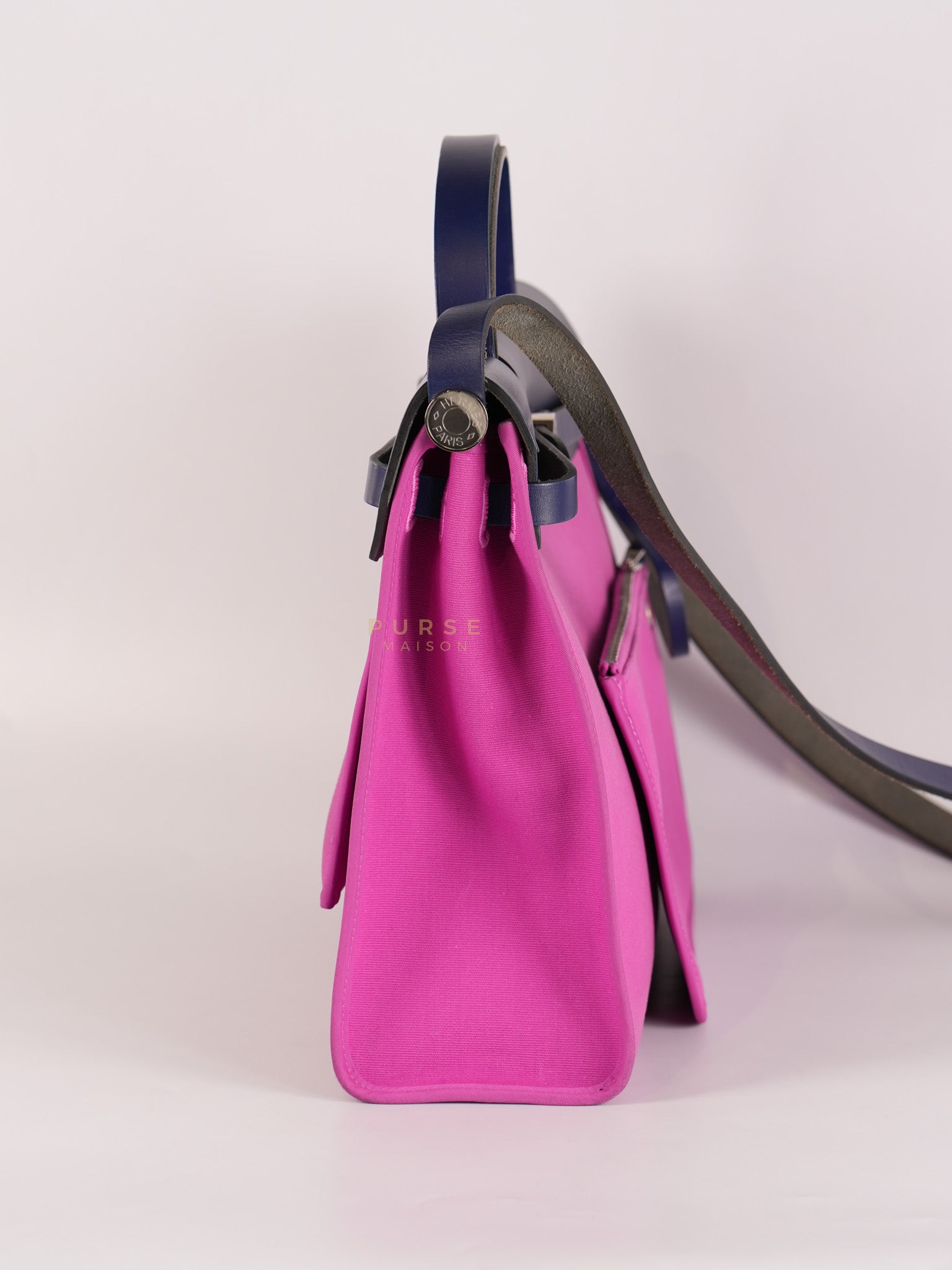 Herbag Zip 31 Vache Hunter Toile Officier Magnolia/Bleu Saphir and Palladium Hardware Stamp Y (2020) | Purse Maison Luxury Bags Shop