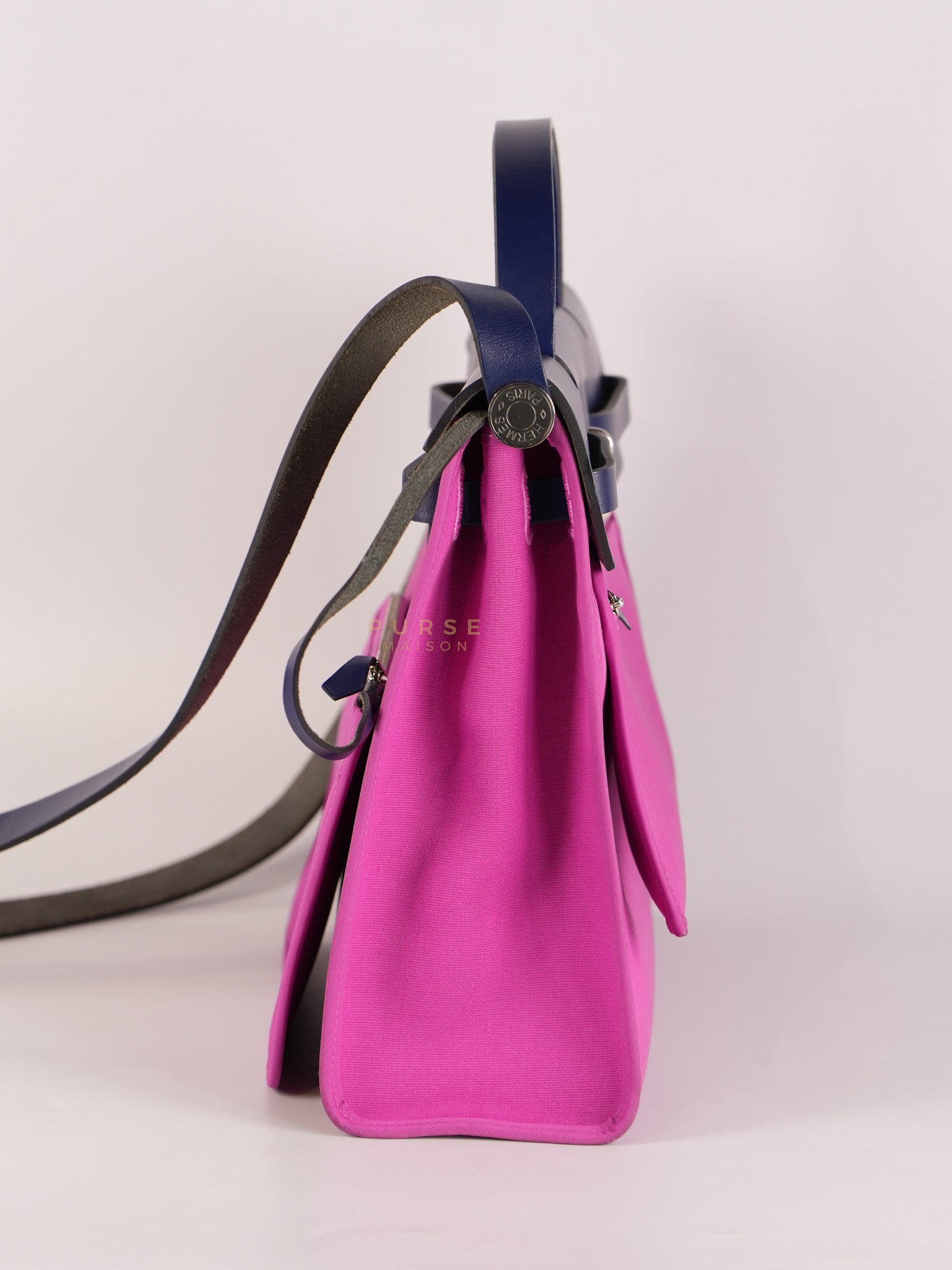 Herbag Zip 31 Vache Hunter Toile Officier Magnolia/Bleu Saphir and Palladium Hardware Stamp Y (2020) | Purse Maison Luxury Bags Shop