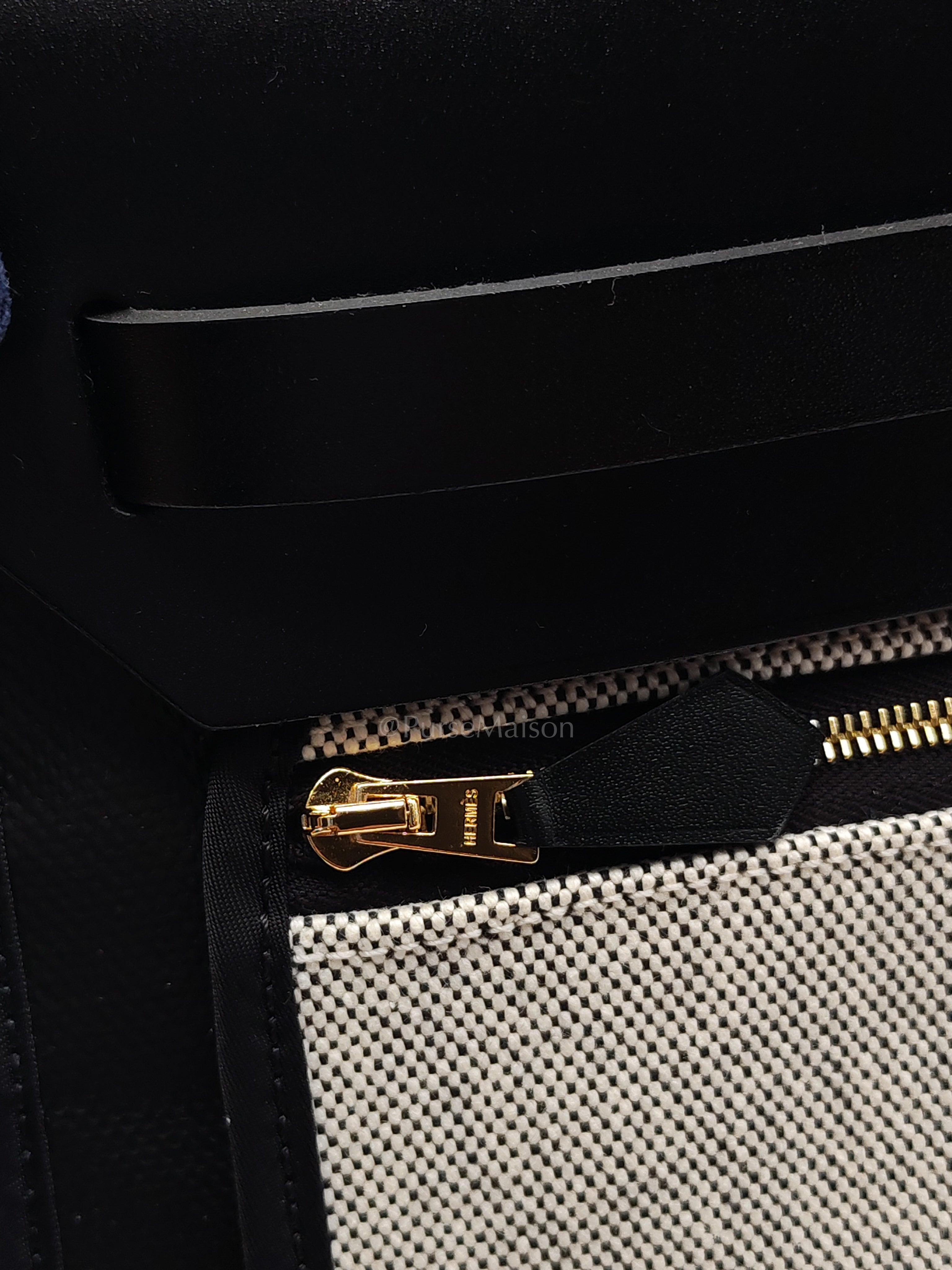 Herbag Zip PM 31 Black and Ecru Toile H Berline Black Vache Hunter Gold Hardware Stamp K(2025) | Purse Maison Luxury Bags Shop