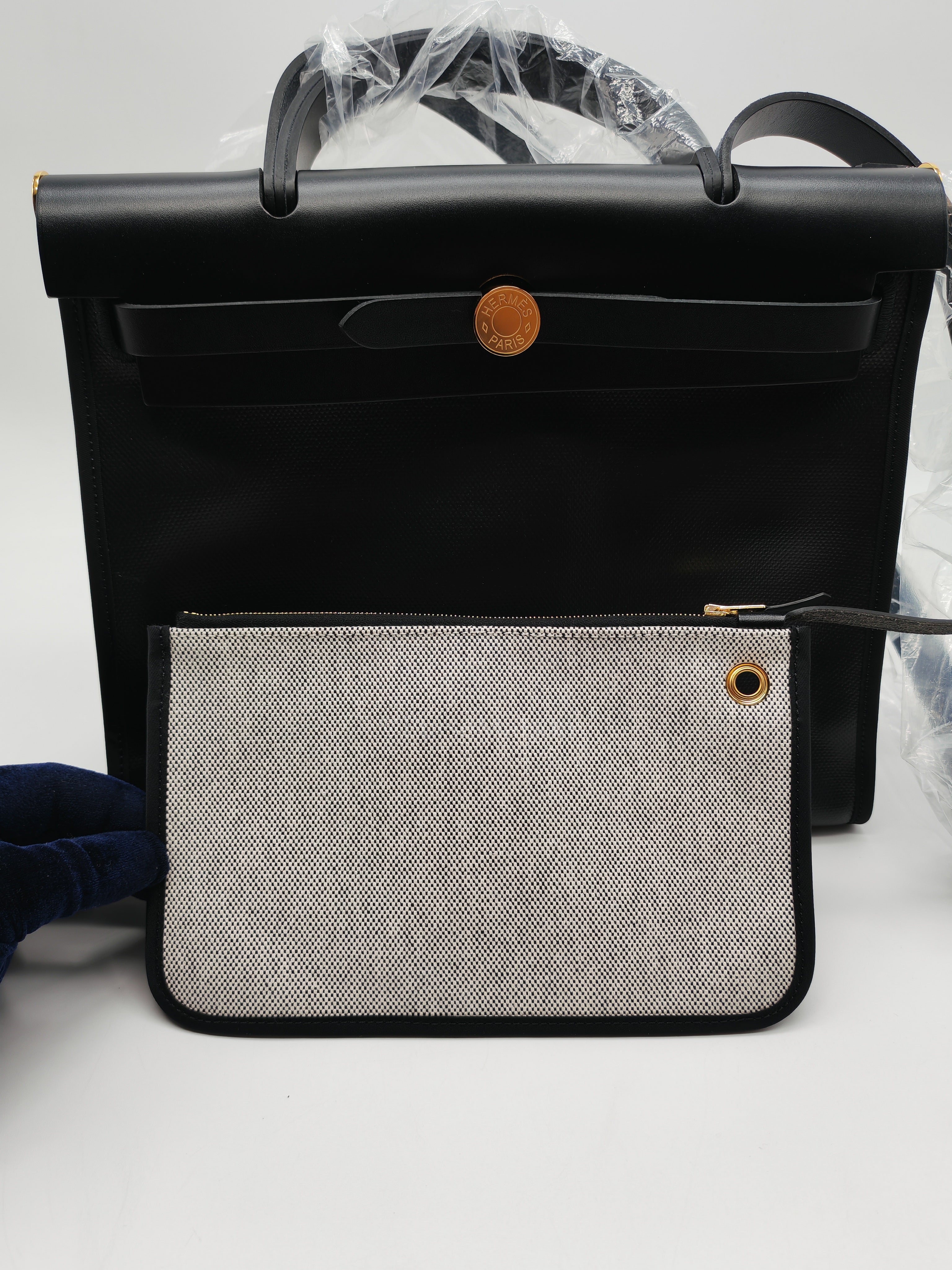 Herbag Zip PM 31 Black and Ecru Toile H Berline Black Vache Hunter Gold Hardware Stamp K(2025) | Purse Maison Luxury Bags Shop