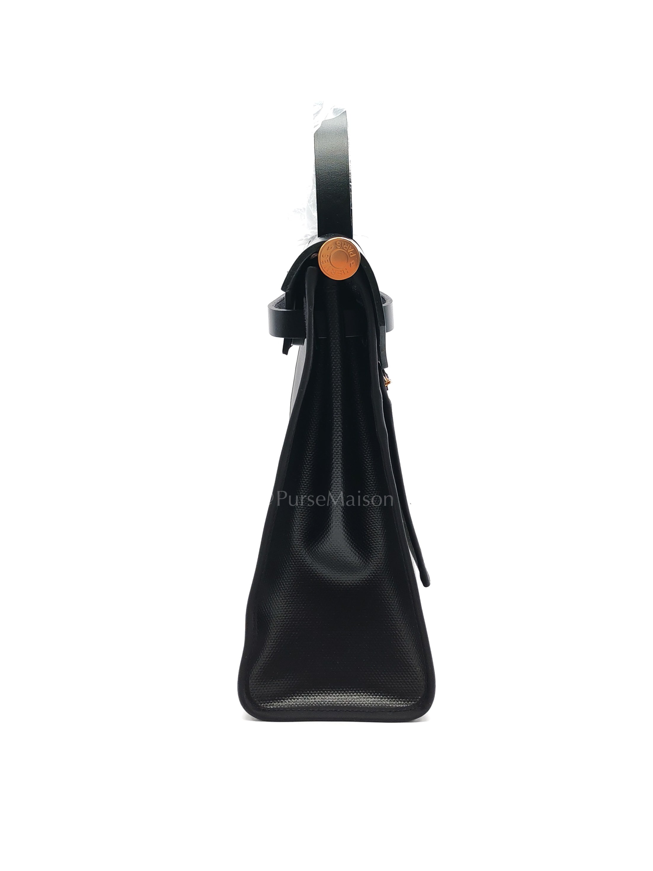 Herbag Zip PM 31 Black and Ecru Toile H Berline Black Vache Hunter Gold Hardware Stamp K(2025) | Purse Maison Luxury Bags Shop
