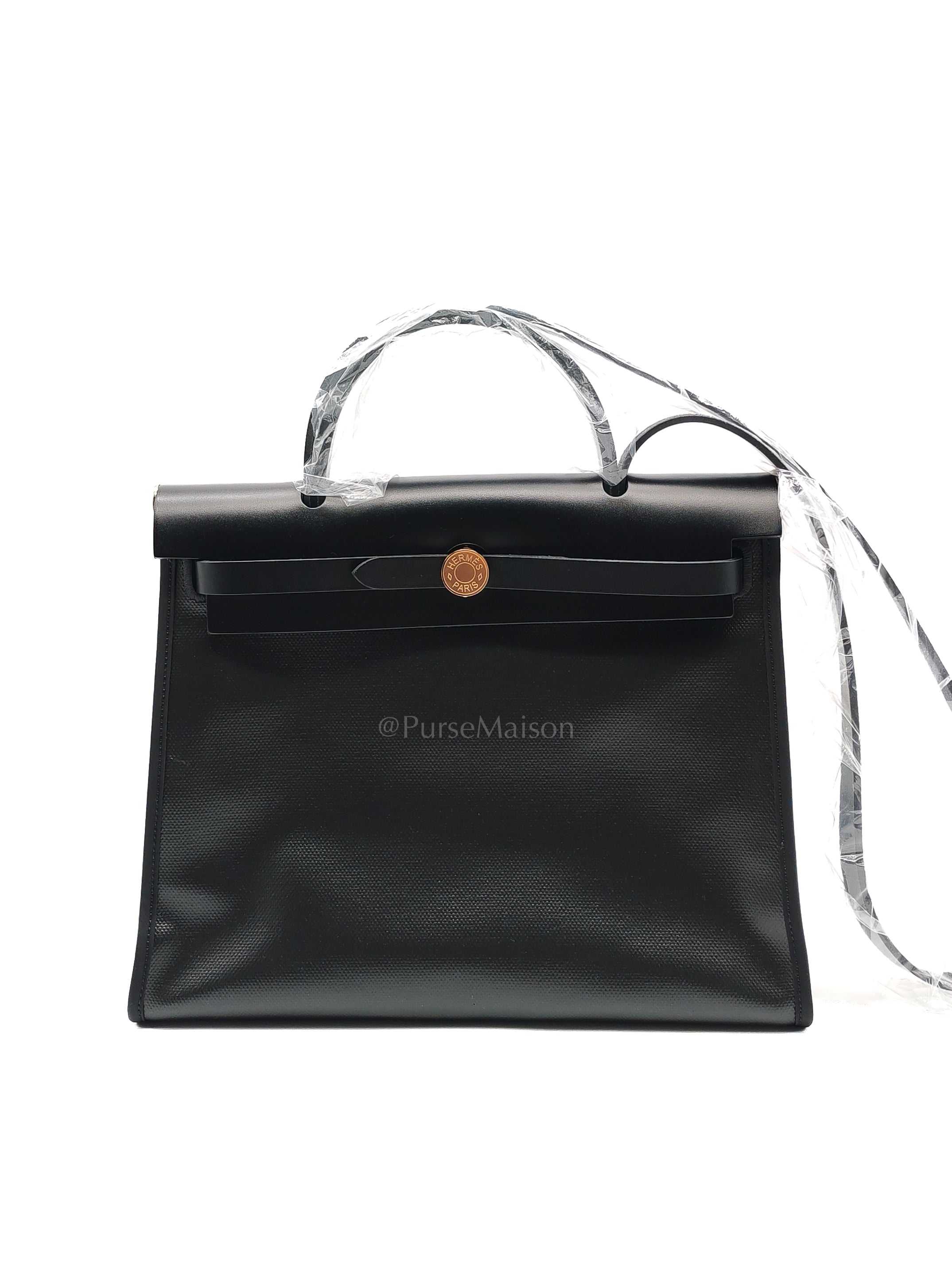 Herbag Zip PM 31 Black and Ecru Toile H Berline Black Vache Hunter Gold Hardware Stamp K(2025) | Purse Maison Luxury Bags Shop