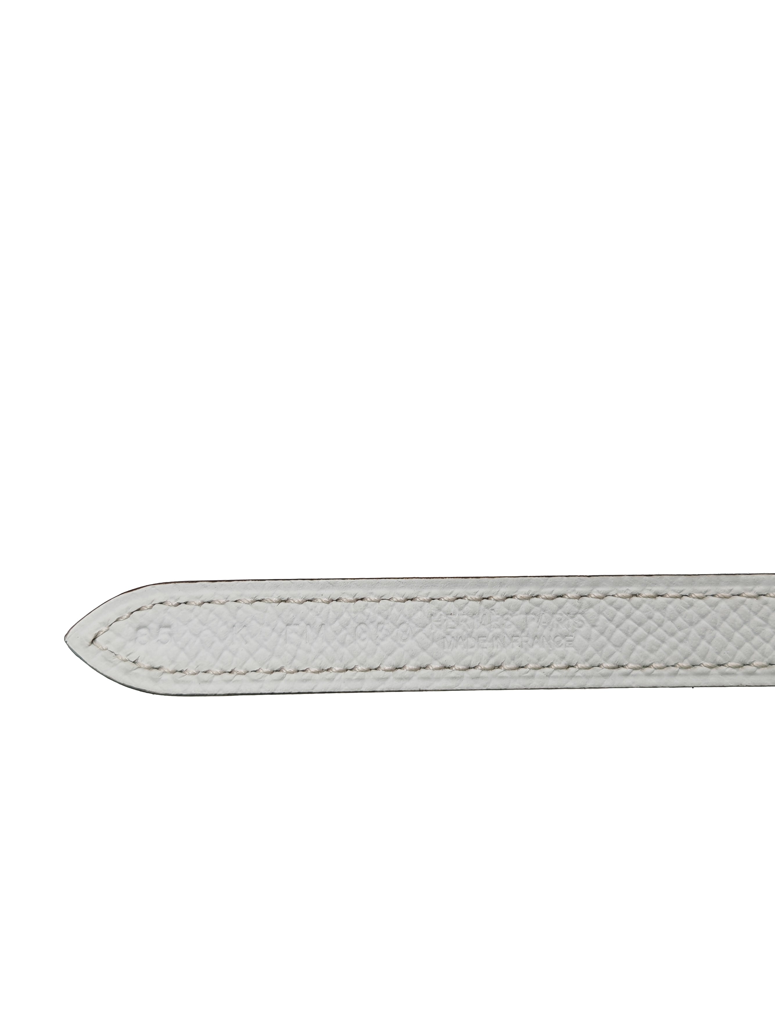 Heritage Buckle Reversible Belt in White Epsome Leather & Gold Swift Leather Strap Gold Hardware Stamp K(2025) Size 85 | Purse Maison Luxury Bags Shop