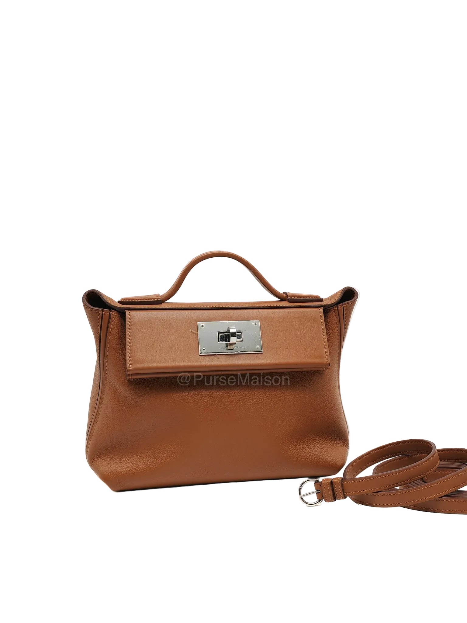 Hermes 24/24 Mini 21 in Gold Evercolor Leather Palladium Hardware Stamp U(2022) | Purse Maison Luxury Bags Shop