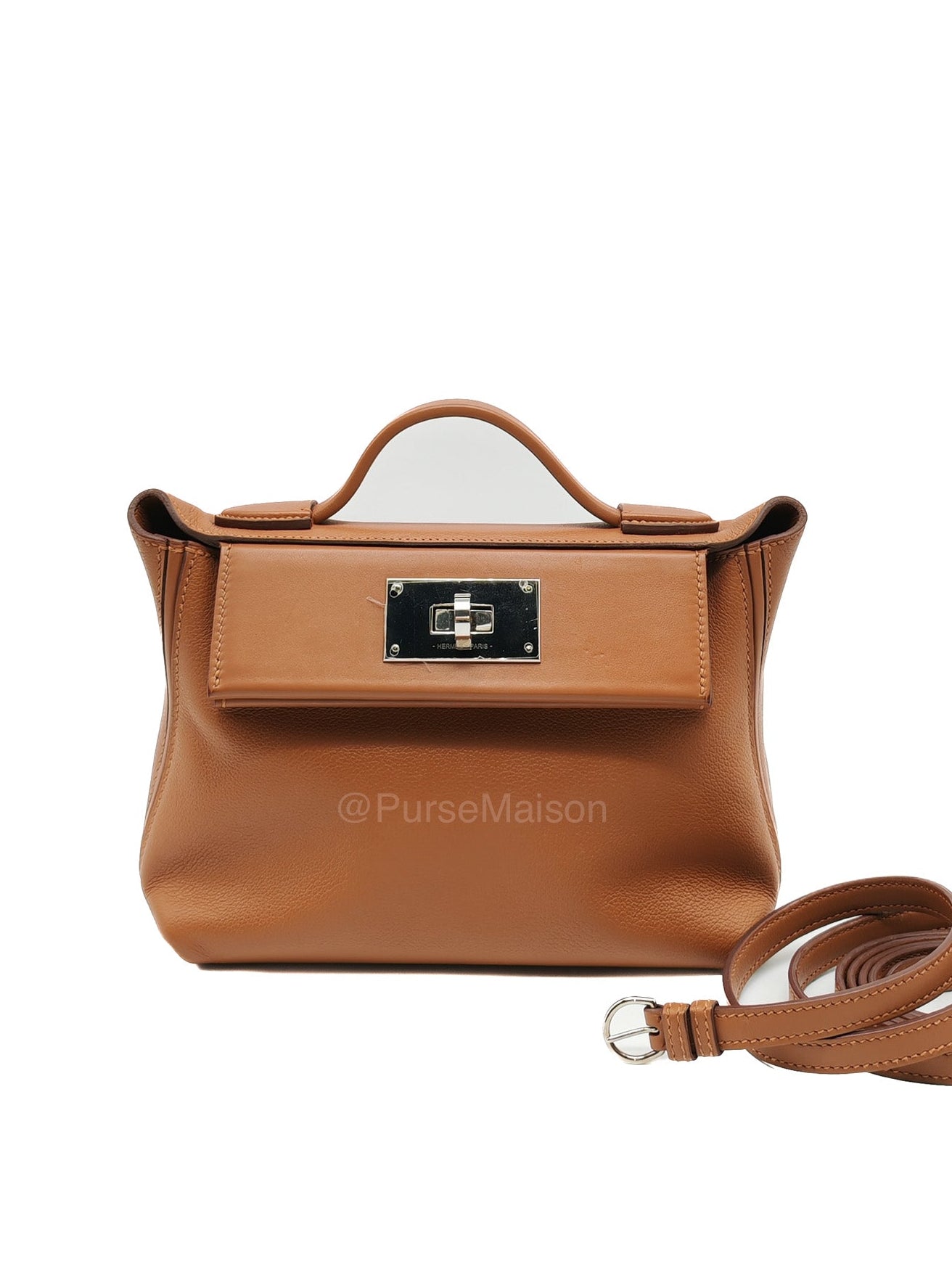 Hermes 24/24 Mini 21 in Gold Evercolor Leather Palladium Hardware Stamp U(2022) | Purse Maison Luxury Bags Shop