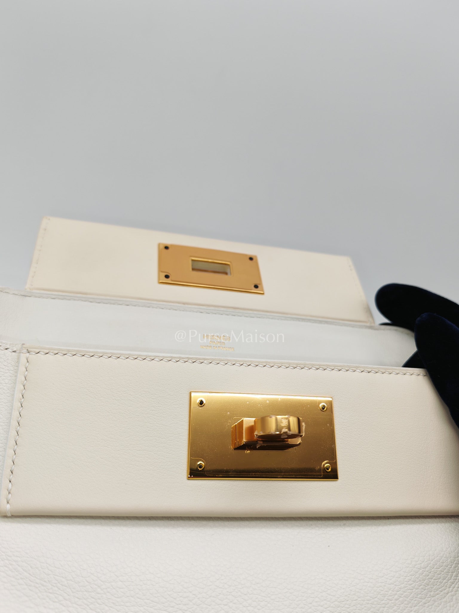 Hermes 24/24 Mini Veau Evercolor/Veau Swift Ay Blanc/Nata and Gold Hardware Stamp Z (2021) | Purse Maison Luxury Bags Shop