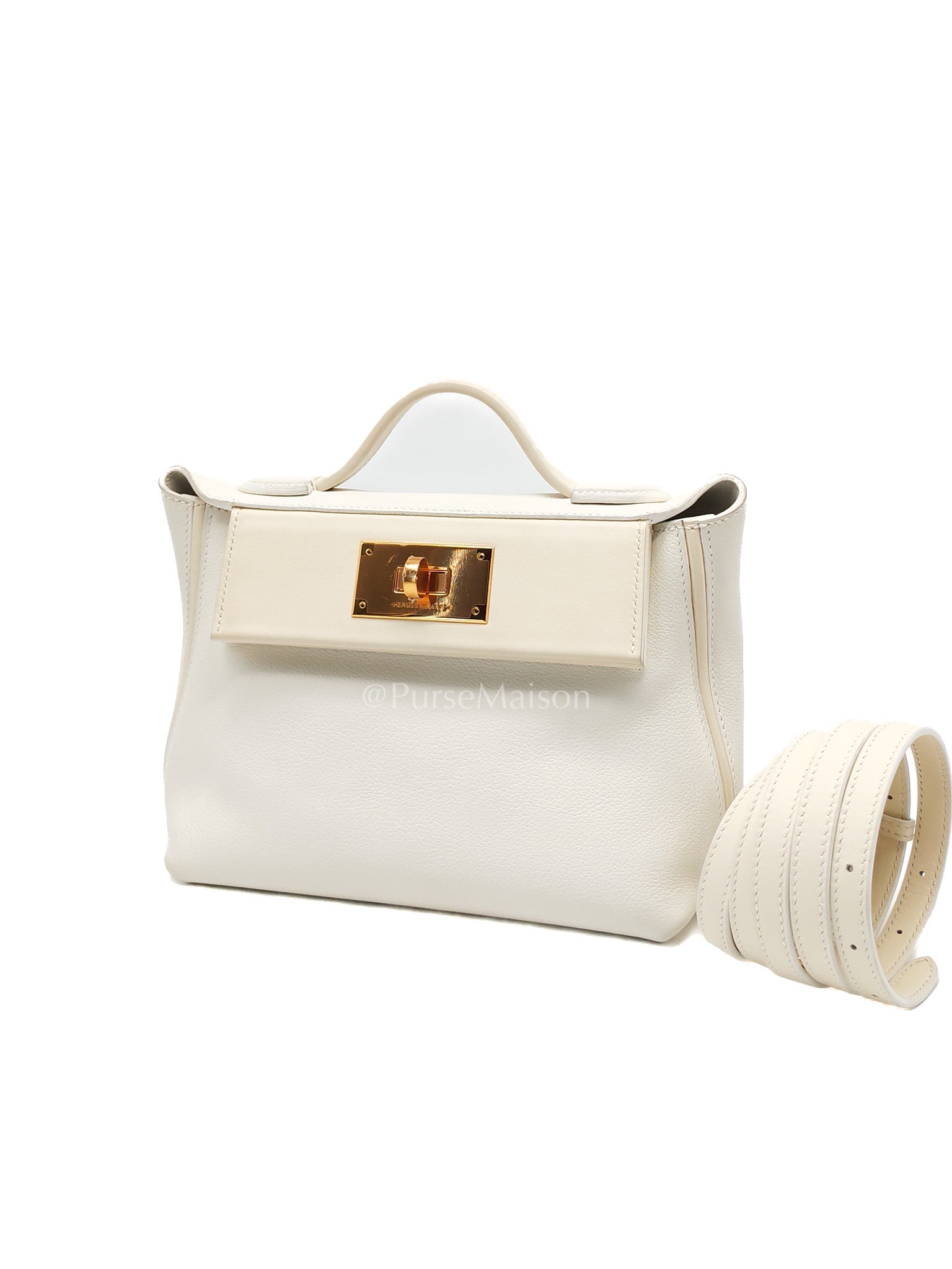 Hermes 24/24 Mini Veau Evercolor/Veau Swift Ay Blanc/Nata and Gold Hardware Stamp Z (2021) | Purse Maison Luxury Bags Shop
