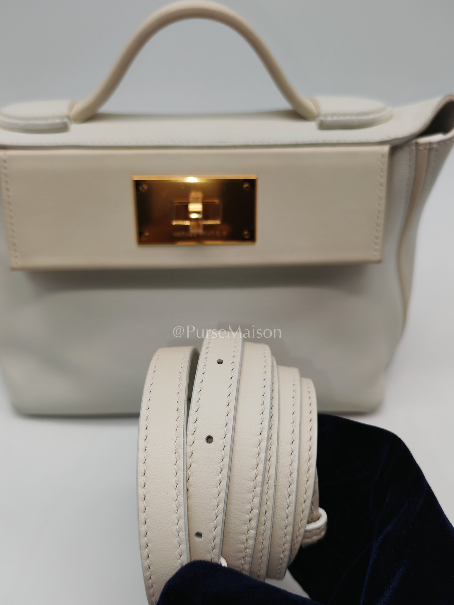 Hermes 24/24 Mini Veau Evercolor/Veau Swift Ay Blanc/Nata and Gold Hardware Stamp Z (2021) | Purse Maison Luxury Bags Shop