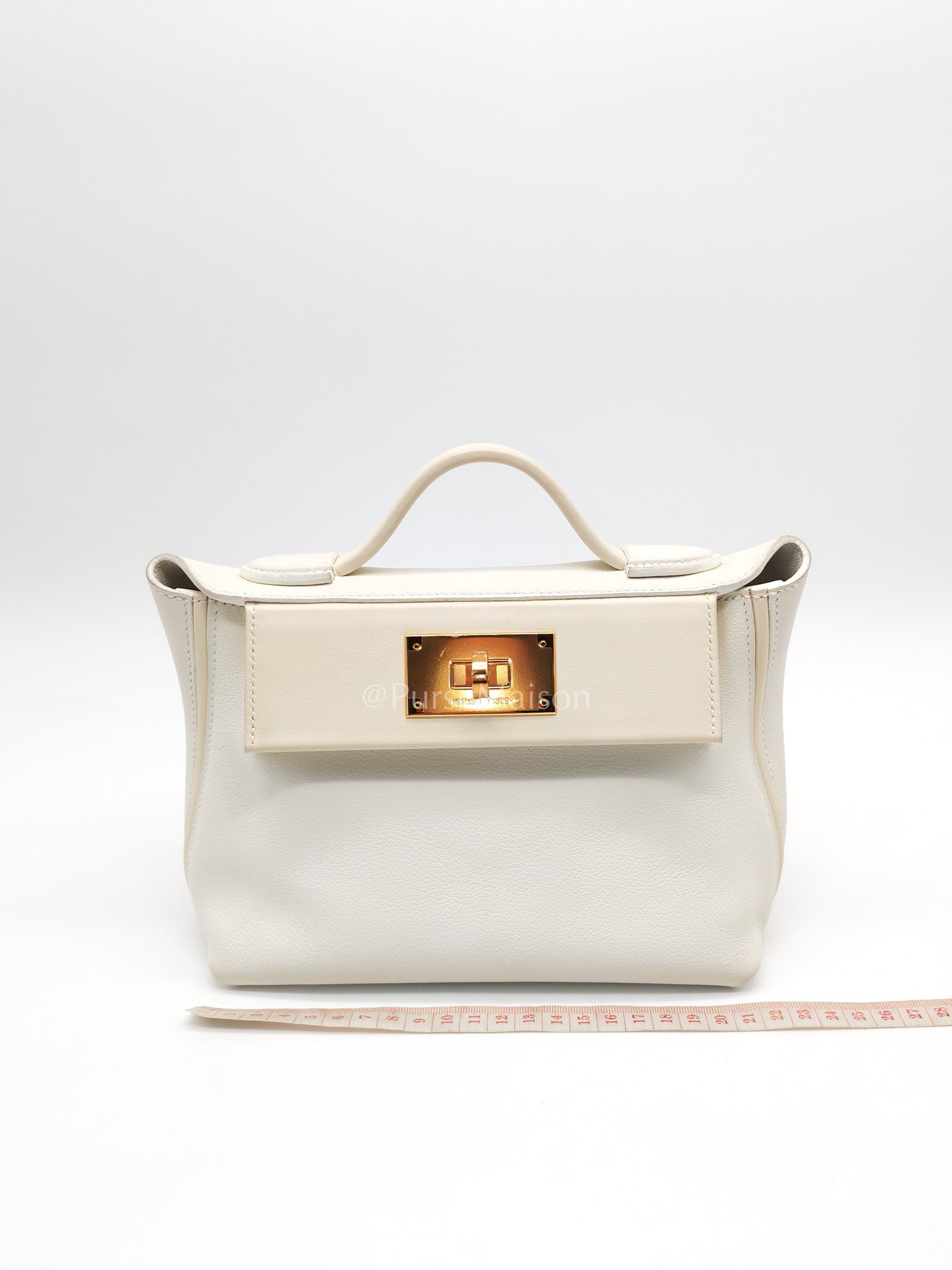 Hermes 24/24 Mini Veau Evercolor/Veau Swift Ay Blanc/Nata and Gold Hardware Stamp Z (2021) | Purse Maison Luxury Bags Shop