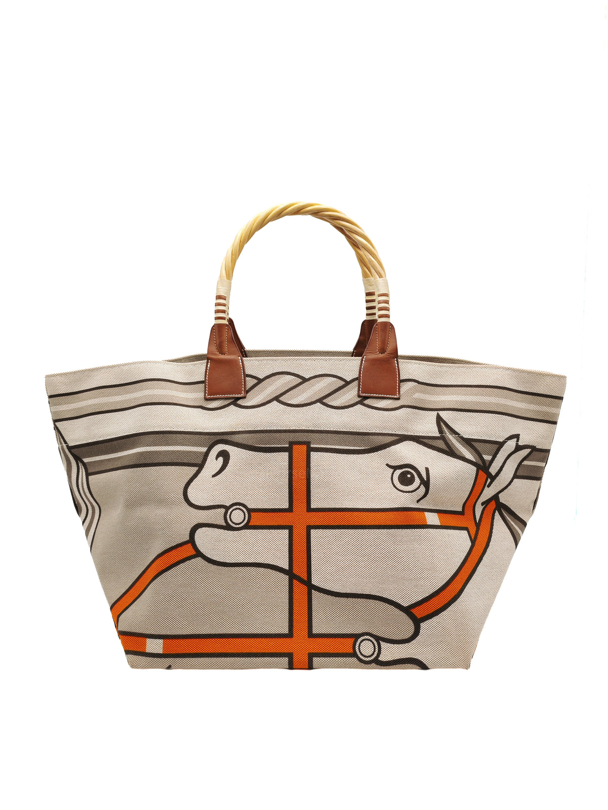 Hermès 31 Ecru Fauves Handbag Tote Bag in Light Beige Multicolor Toile H Canvas Stamp Square O (2011)) | Purse Maison Luxury Bags Shop