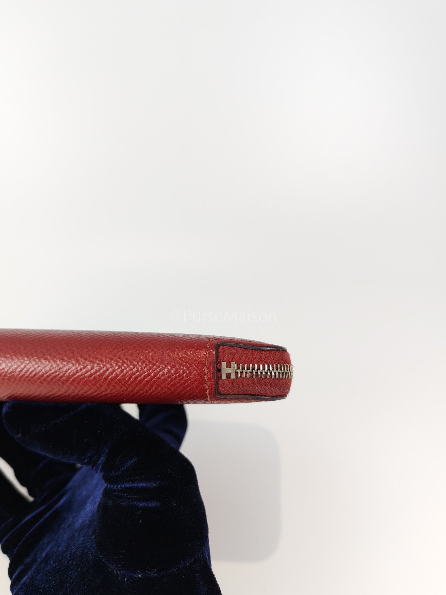 Azap Zip Around Long Wallet in Rouge Epsom Leather and Palladium Hardware Stamp X (2016) | Purse Maison Luxury Bags Shop